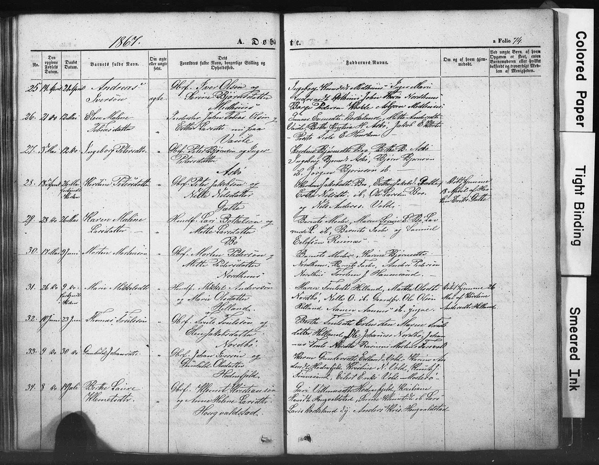 Rennesøy sokneprestkontor, AV/SAST-A -101827/H/Ha/Hab/L0002: Klokkerbok nr. B 2, 1852-1880, s. 74