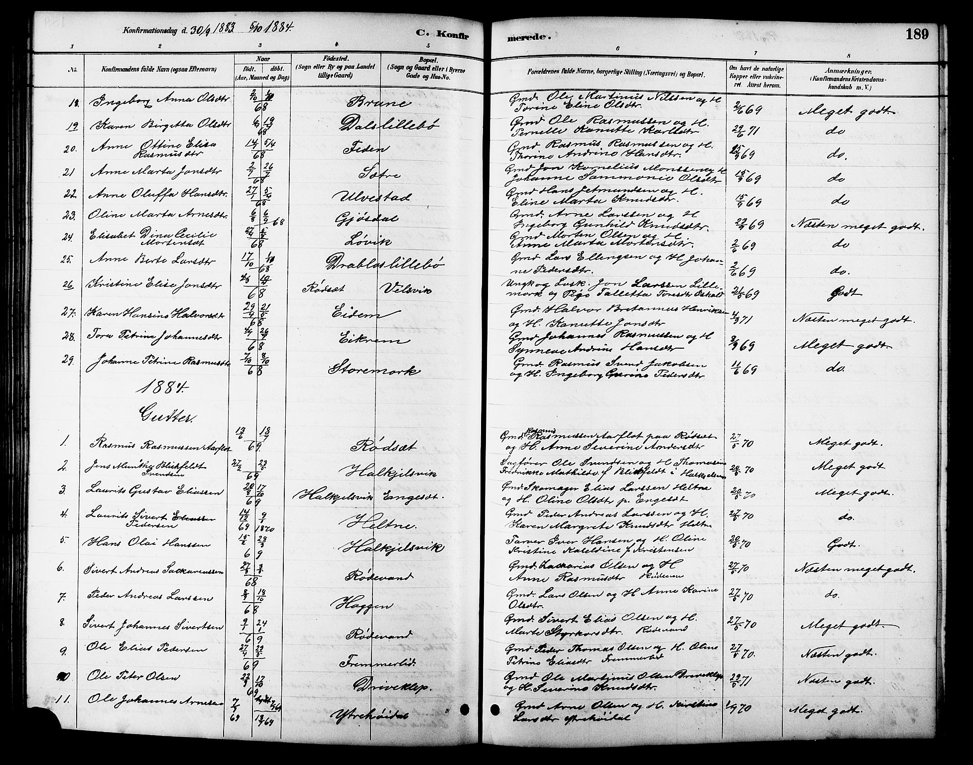 Ministerialprotokoller, klokkerbøker og fødselsregistre - Møre og Romsdal, AV/SAT-A-1454/511/L0158: Klokkerbok nr. 511C04, 1884-1903, s. 189