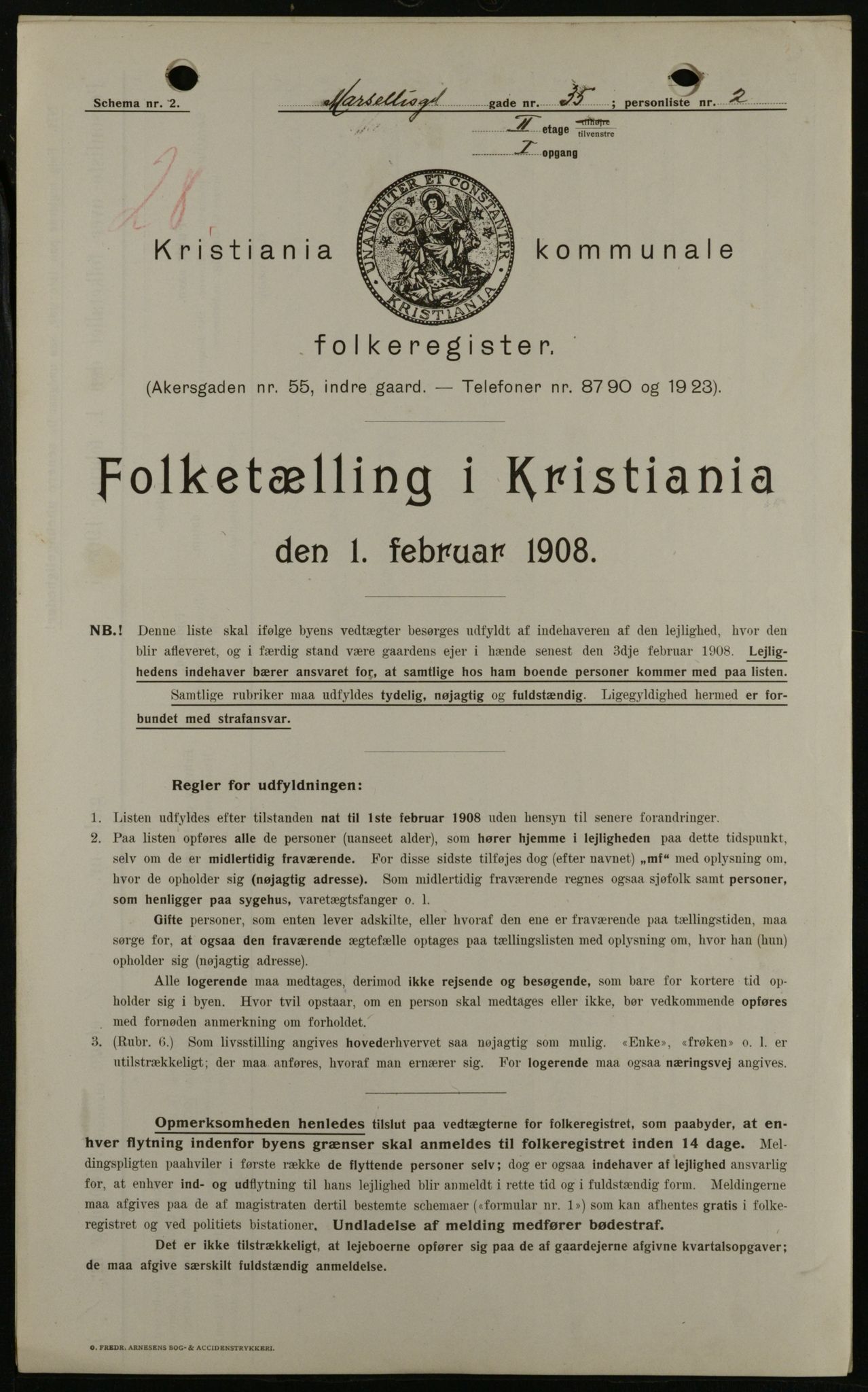 OBA, Kommunal folketelling 1.2.1908 for Kristiania kjøpstad, 1908, s. 58001