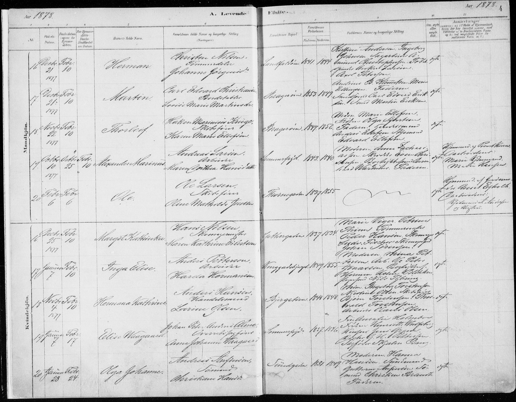 Bragernes kirkebøker, AV/SAKO-A-6/F/Fb/L0006a: Ministerialbok nr. II 6A, 1878-1885, s. 4