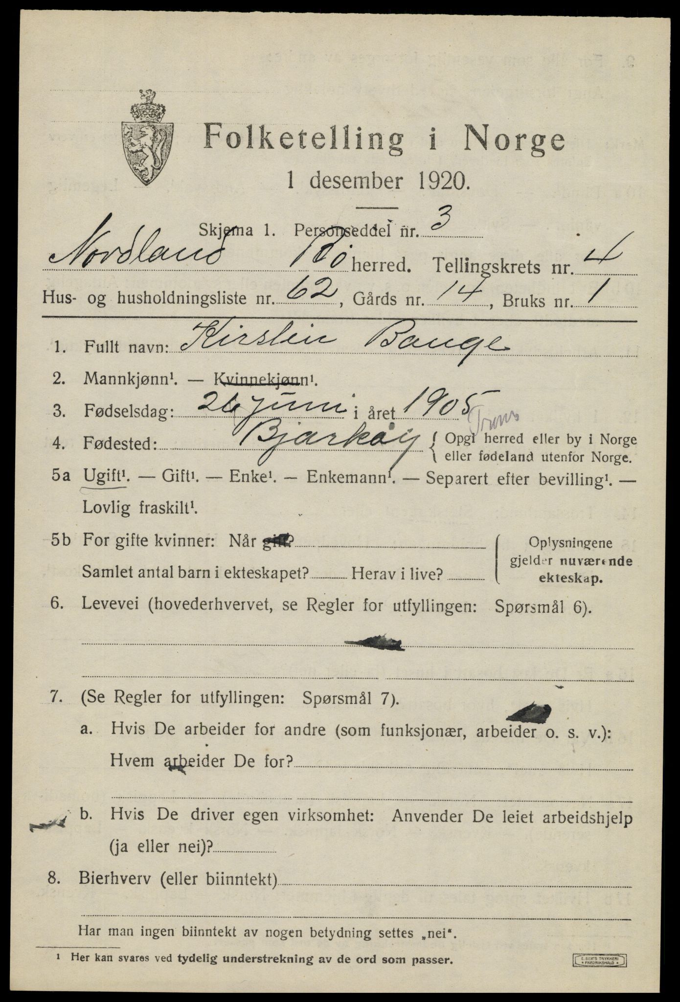 SAT, Folketelling 1920 for 1867 Bø herred, 1920, s. 3970