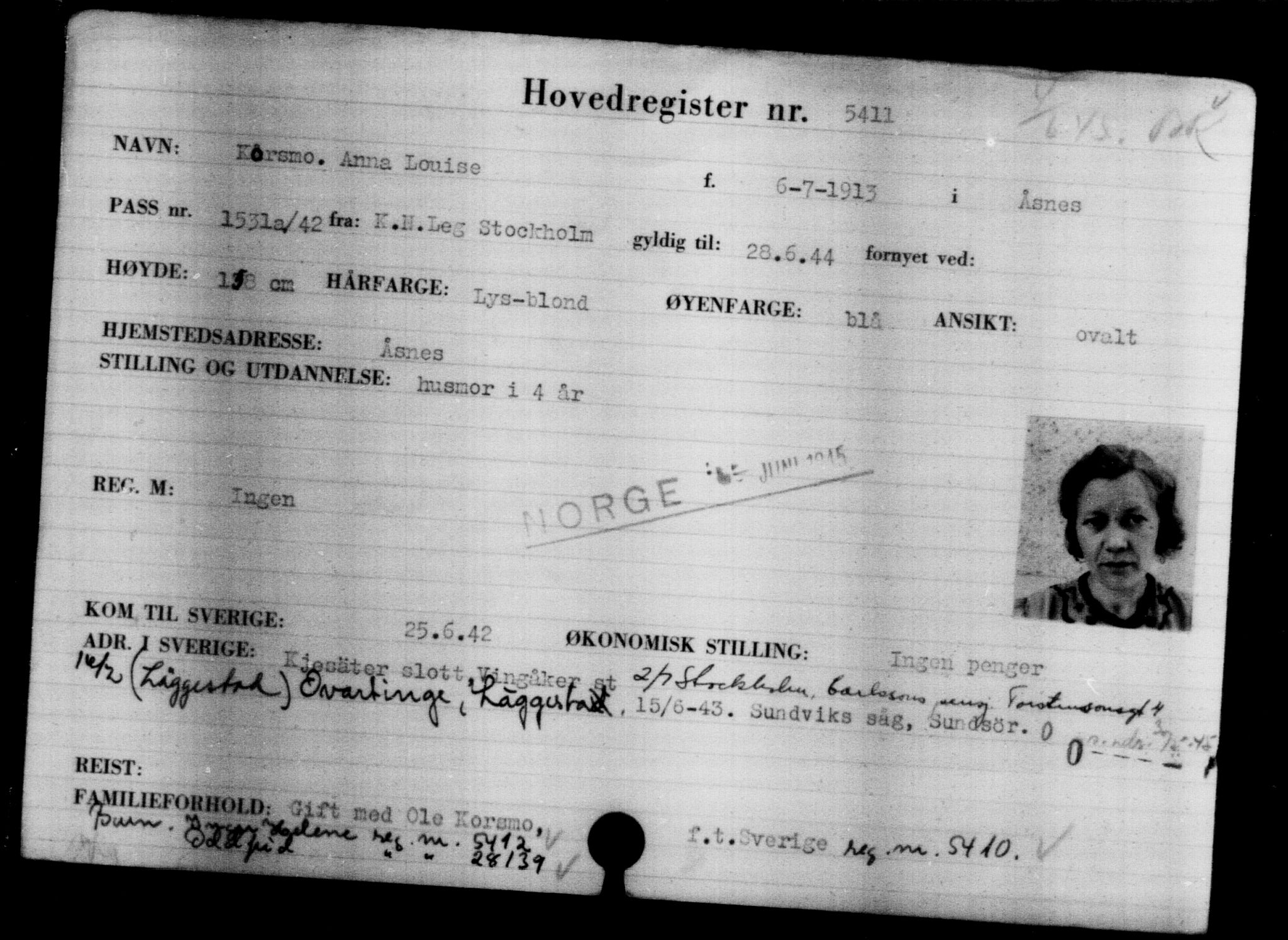 Utenriksstasjonene, Legasjonen i Stockholm, Flyktningkontoret, AV/RA-S-6753/V/Va/L0004: Kjesäterkartoteket, flyktninger med registreringsnr. 3496-6610, 1940-1945, s. 2210
