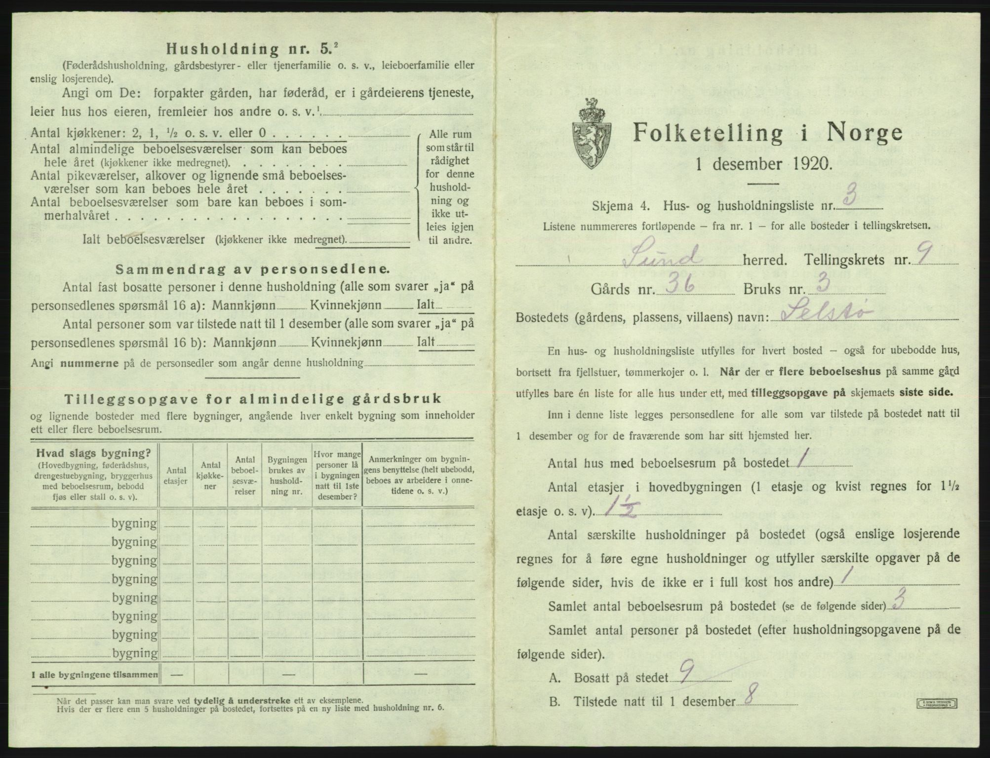 SAB, Folketelling 1920 for 1245 Sund herred, 1920, s. 728