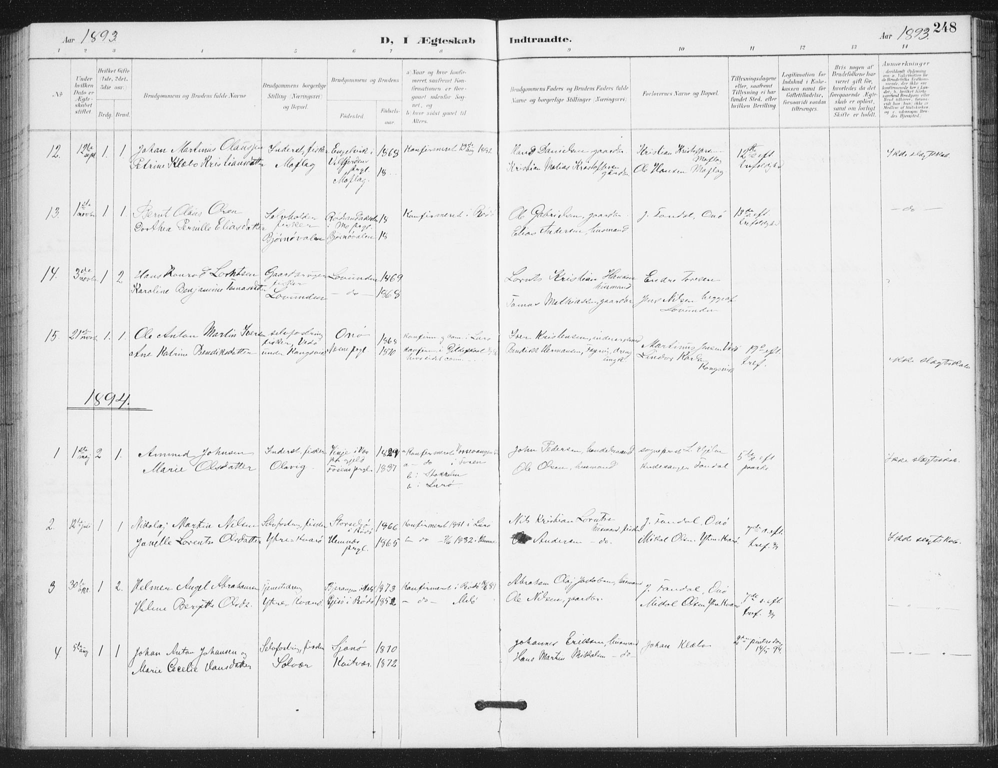 Ministerialprotokoller, klokkerbøker og fødselsregistre - Nordland, SAT/A-1459/839/L0573: Klokkerbok nr. 839C03, 1892-1917, s. 248