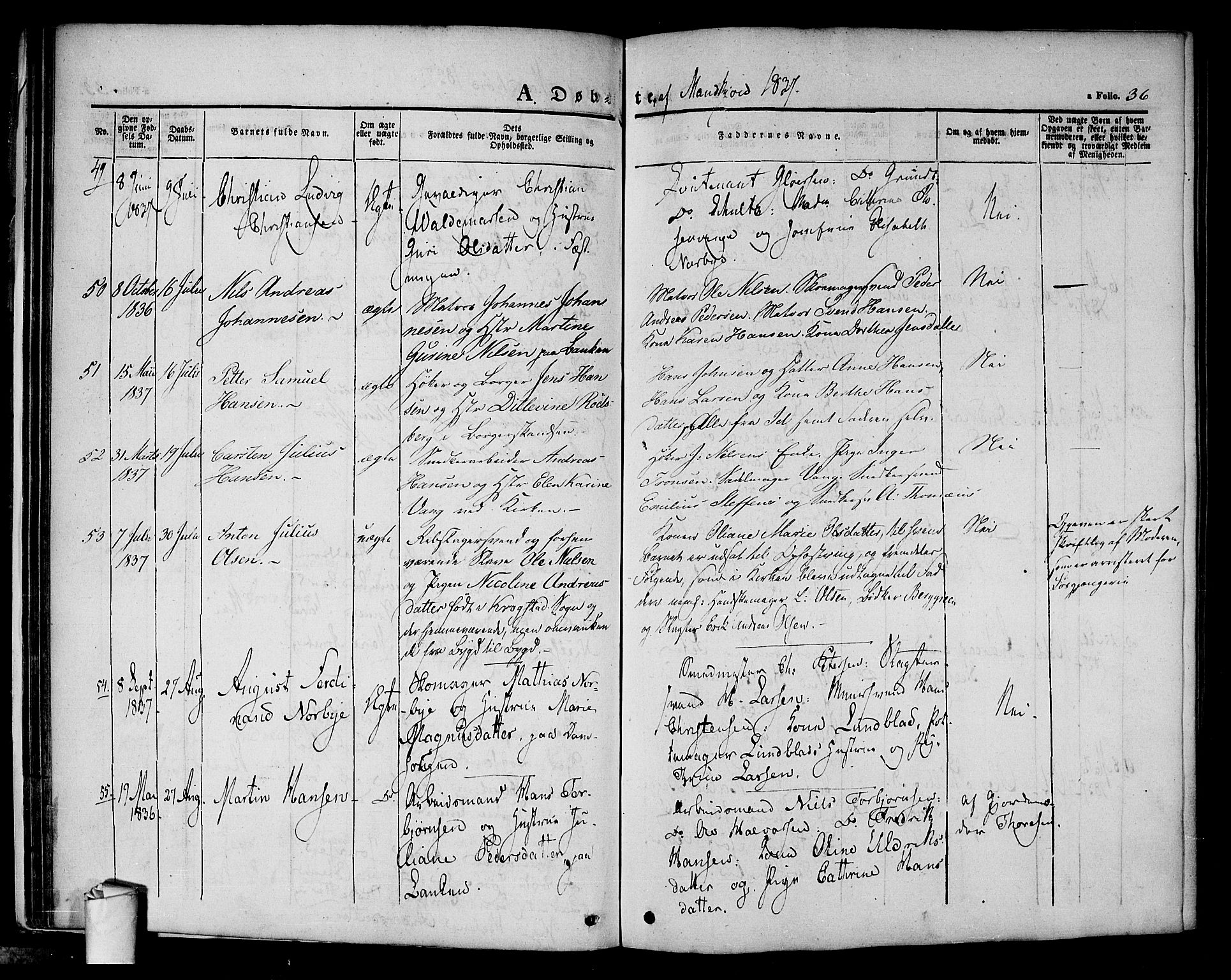 Halden prestekontor Kirkebøker, AV/SAO-A-10909/F/Fa/L0005: Ministerialbok nr. I 5, 1834-1845, s. 36