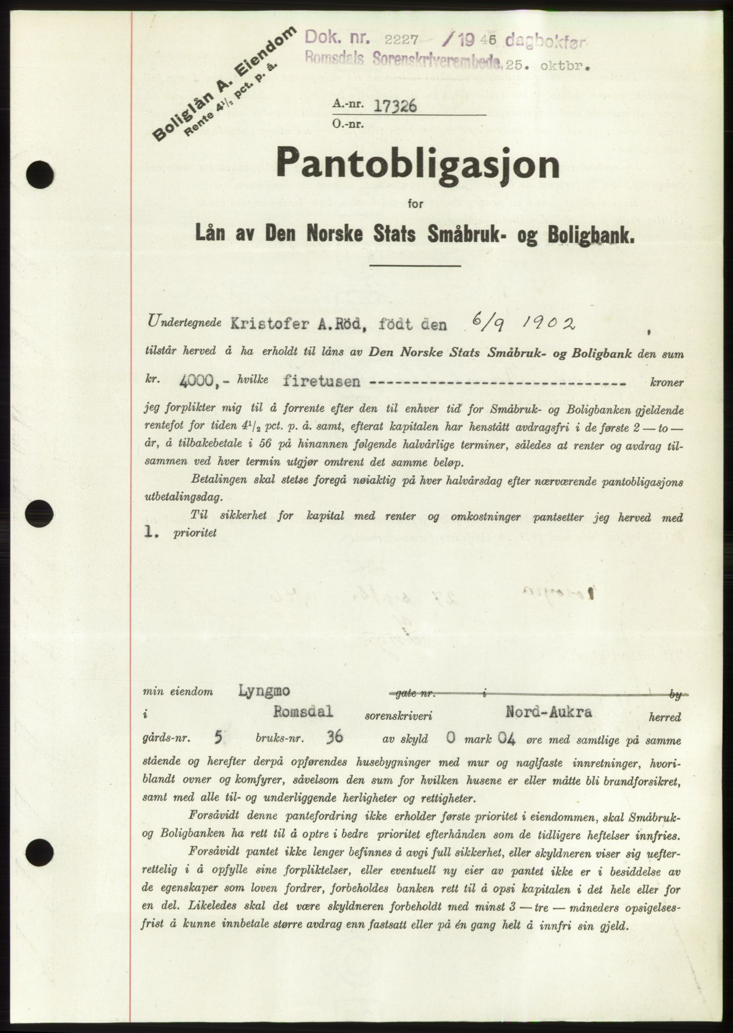 Romsdal sorenskriveri, SAT/A-4149/1/2/2C: Pantebok nr. B3, 1946-1948, Dagboknr: 2227/1946