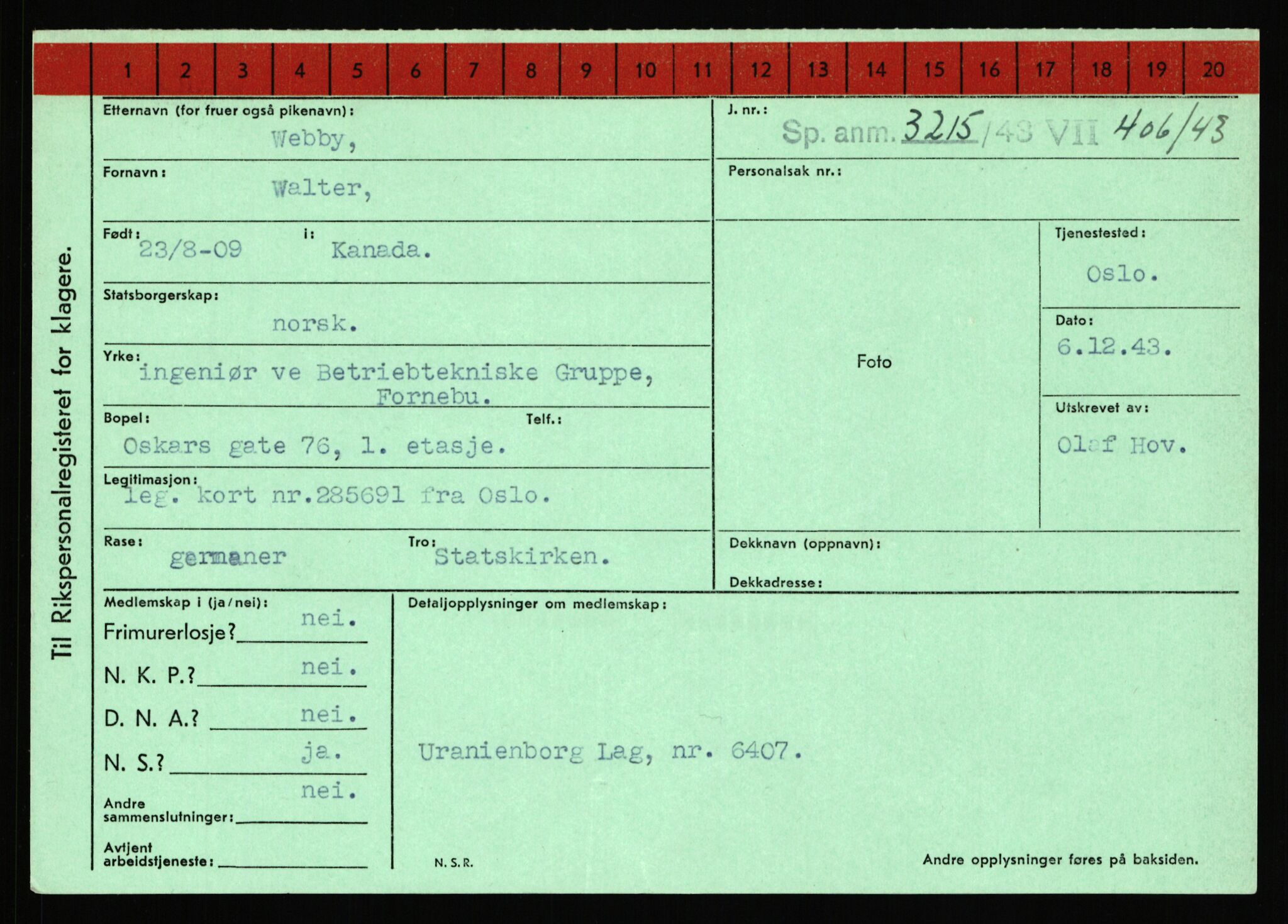 Statspolitiet - Hovedkontoret / Osloavdelingen, AV/RA-S-1329/C/Ca/L0016: Uberg - Øystese, 1943-1945, s. 2006