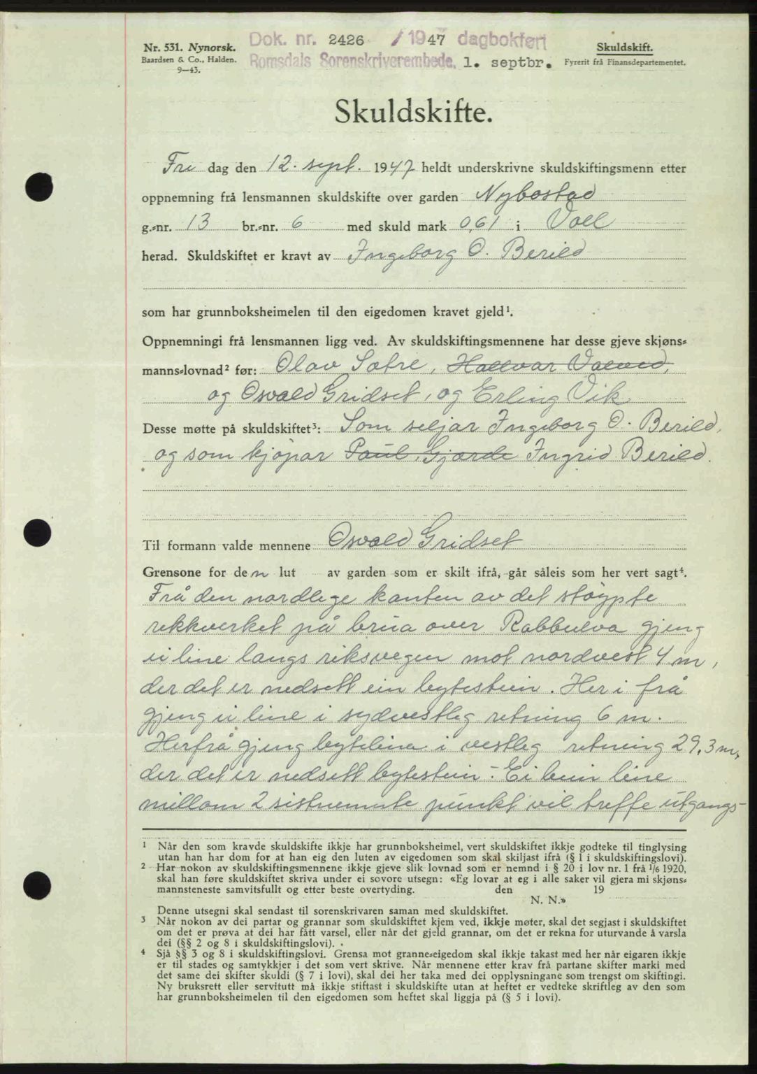 Romsdal sorenskriveri, SAT/A-4149/1/2/2C: Pantebok nr. A24, 1947-1947, Dagboknr: 2426/1947