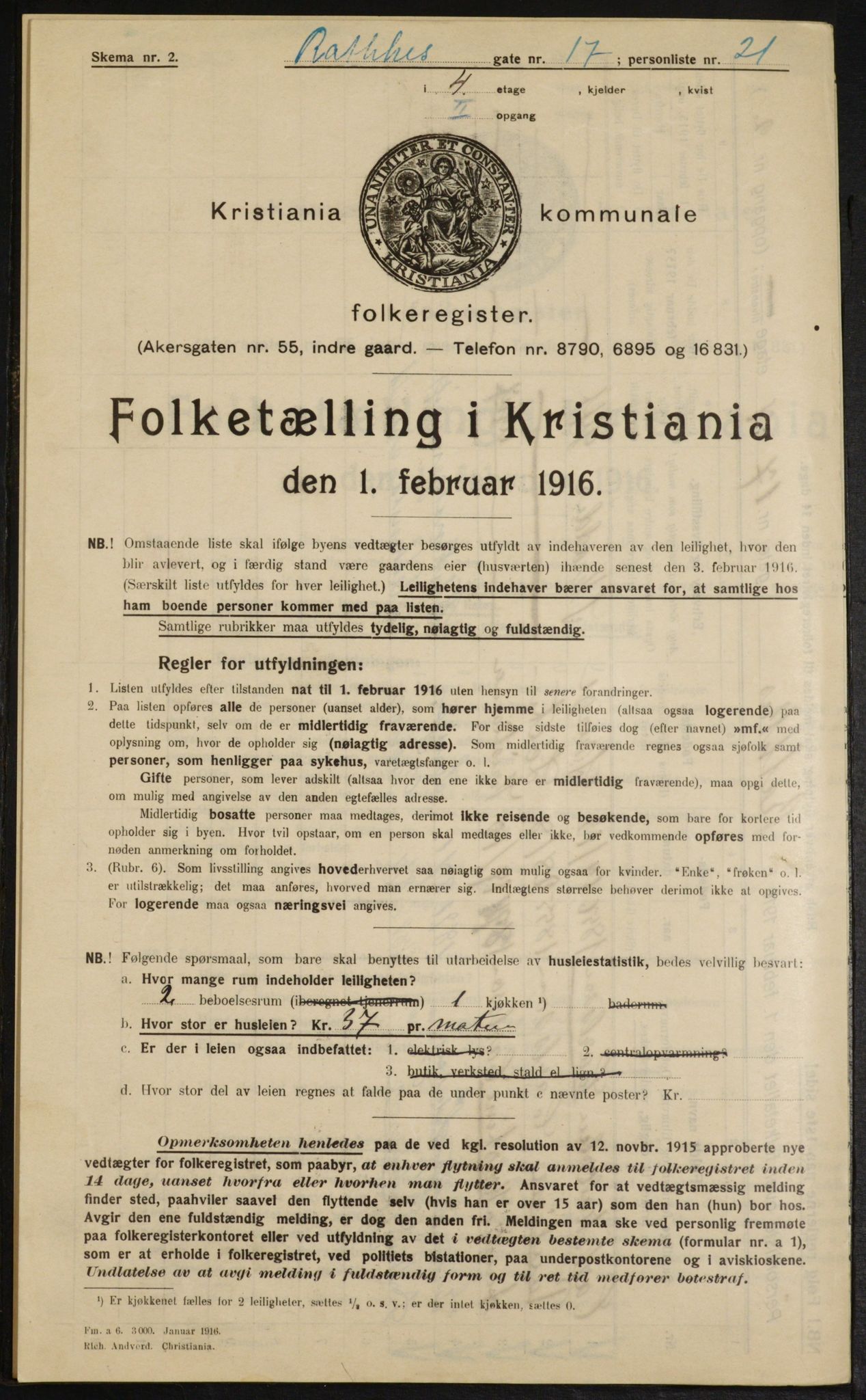 OBA, Kommunal folketelling 1.2.1916 for Kristiania, 1916, s. 84796