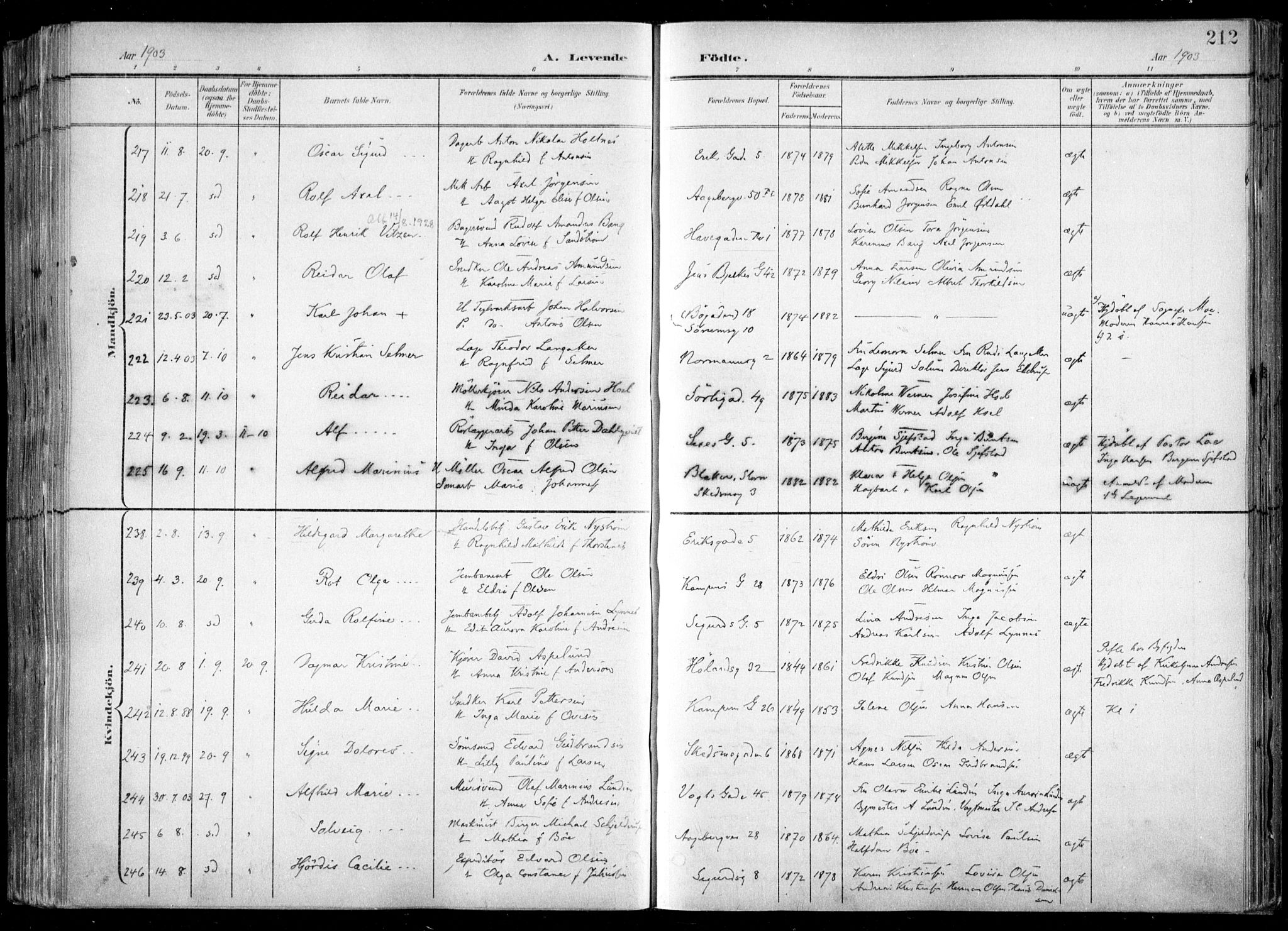 Kampen prestekontor Kirkebøker, AV/SAO-A-10853/F/Fa/L0007: Ministerialbok nr. I 7, 1897-1905, s. 212