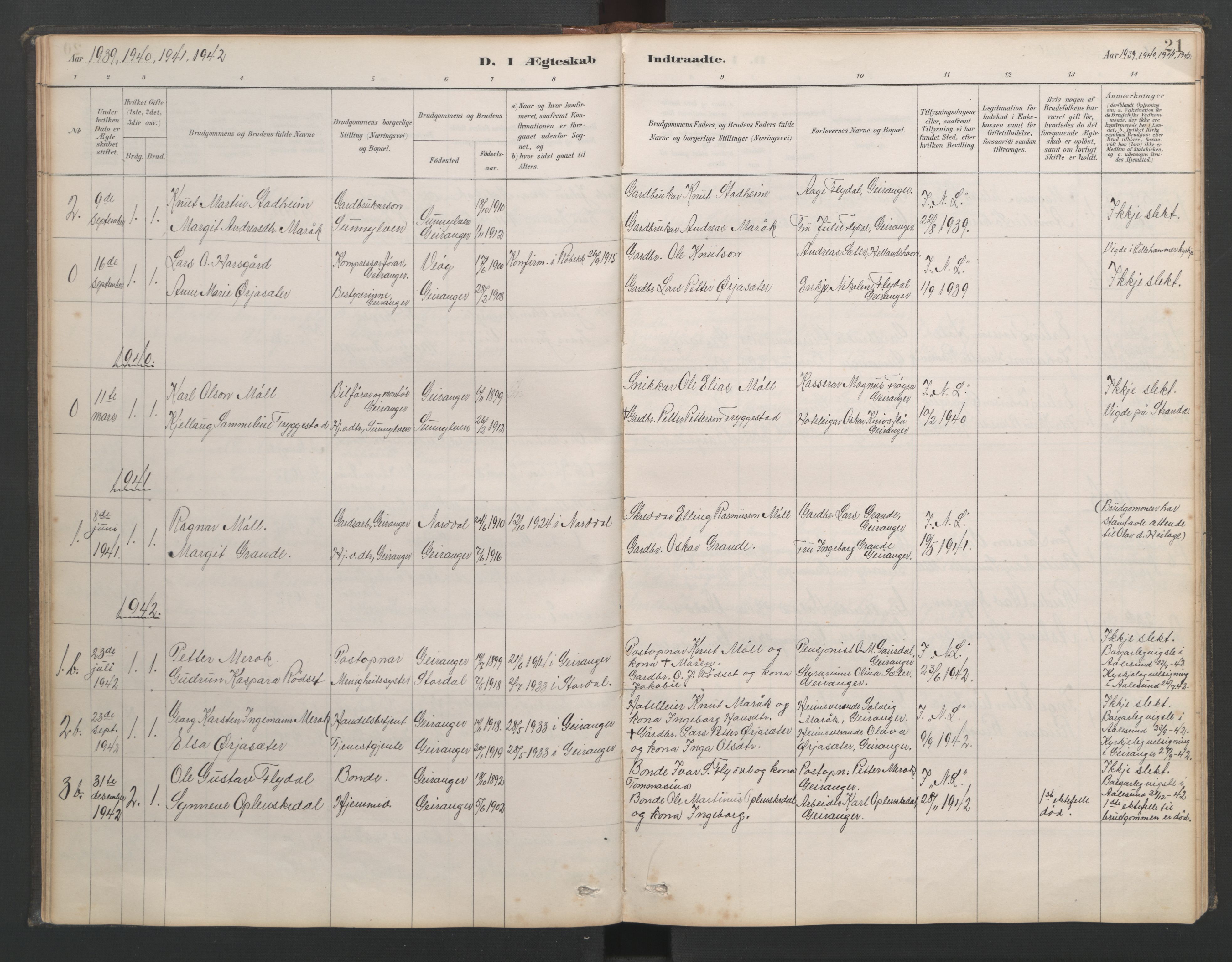 Ministerialprotokoller, klokkerbøker og fødselsregistre - Møre og Romsdal, AV/SAT-A-1454/518/L0237: Klokkerbok nr. 518C04, 1885-1963, s. 21