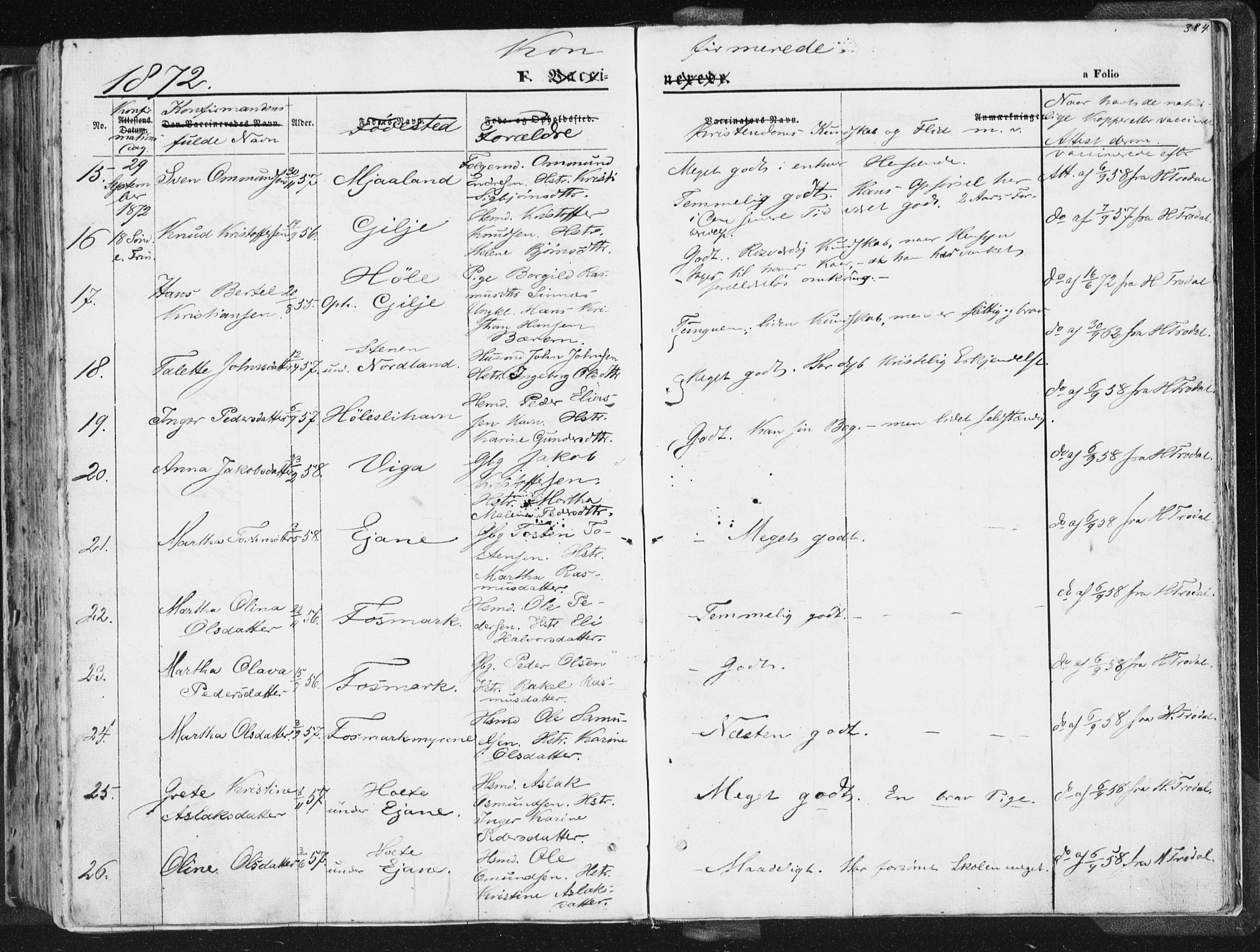 Høgsfjord sokneprestkontor, AV/SAST-A-101624/H/Ha/Haa/L0001: Ministerialbok nr. A 1, 1854-1875, s. 384