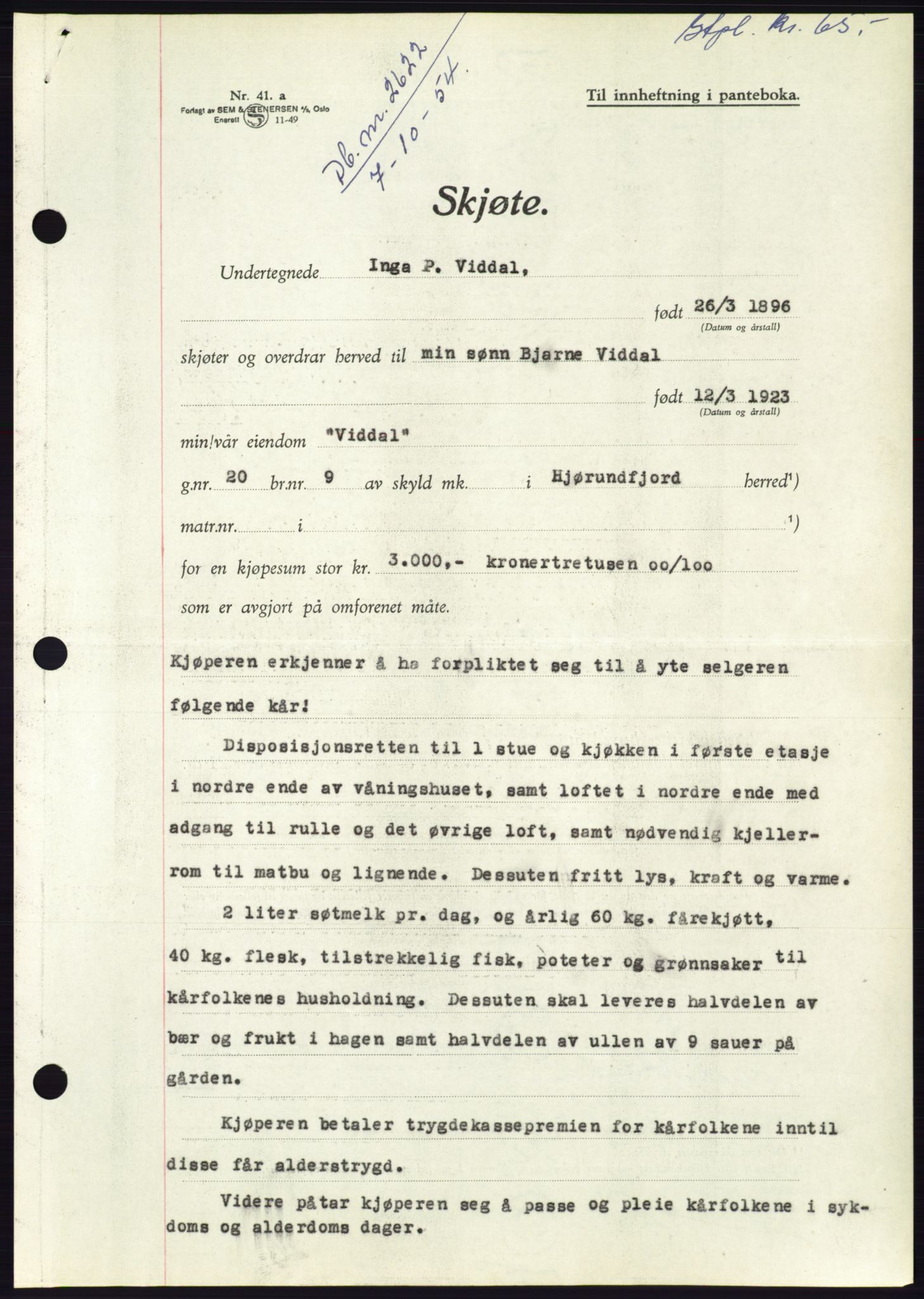 Søre Sunnmøre sorenskriveri, AV/SAT-A-4122/1/2/2C/L0099: Pantebok nr. 25A, 1954-1954, Dagboknr: 2622/1954