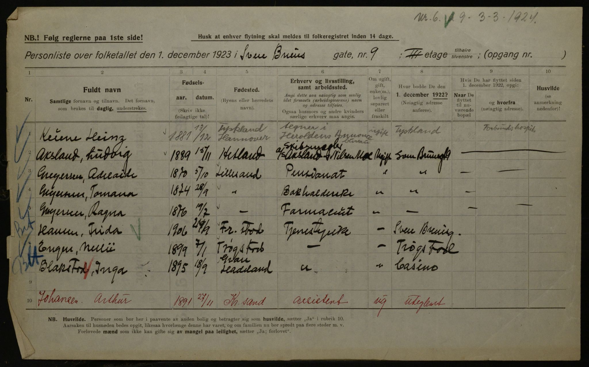 OBA, Kommunal folketelling 1.12.1923 for Kristiania, 1923, s. 116227