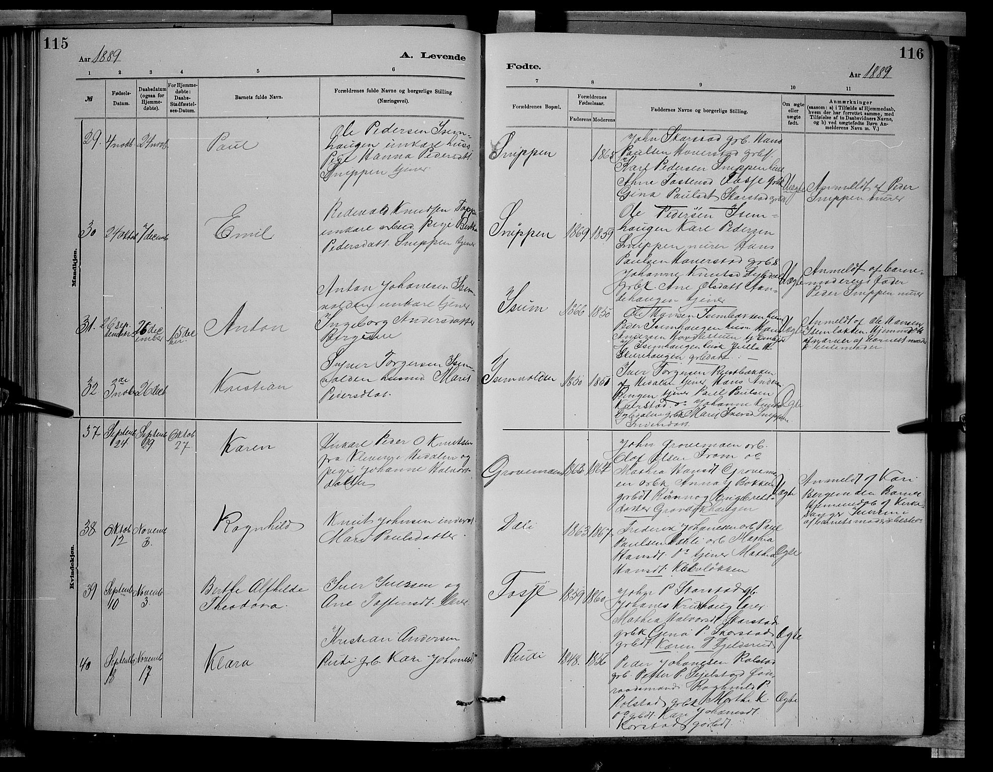 Sør-Fron prestekontor, SAH/PREST-010/H/Ha/Hab/L0003: Klokkerbok nr. 3, 1884-1896, s. 115-116