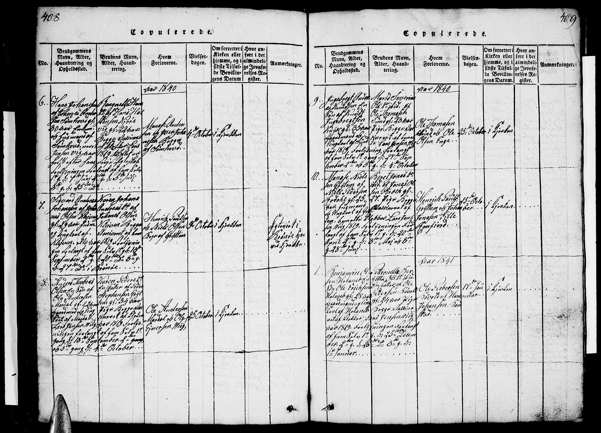 Ministerialprotokoller, klokkerbøker og fødselsregistre - Nordland, AV/SAT-A-1459/812/L0186: Klokkerbok nr. 812C04, 1820-1849, s. 408-409