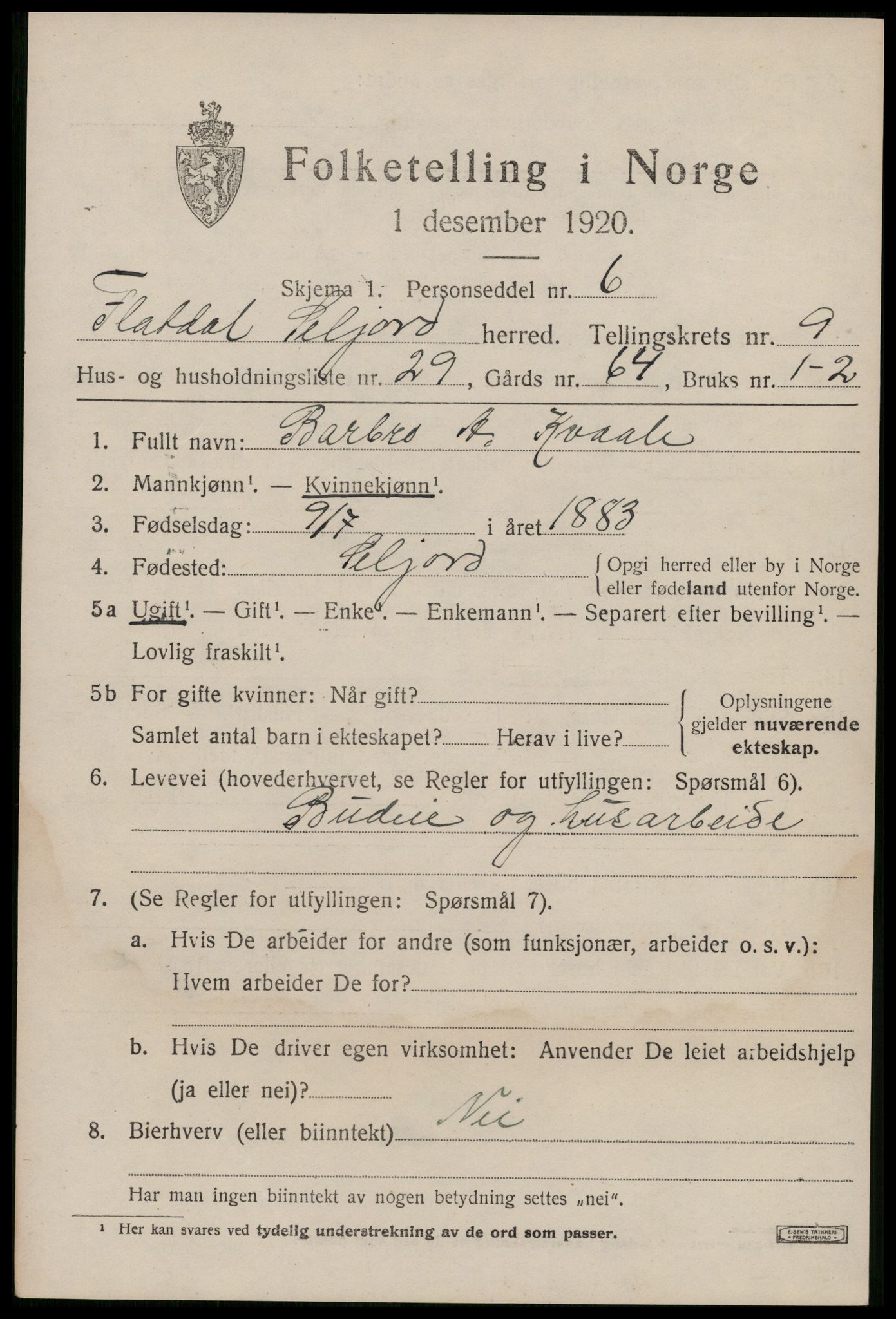 SAKO, Folketelling 1920 for 0828 Seljord herred, 1920, s. 4582