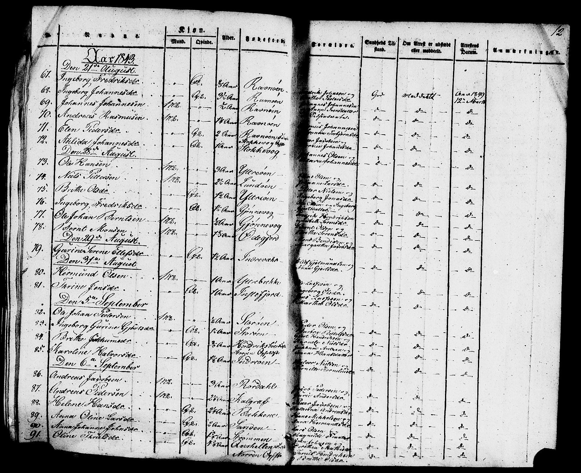 Gulen sokneprestembete, AV/SAB-A-80201/H/Haa/Haaa/L0025: Ministerialbok nr. A 25, 1822-1843, s. 12