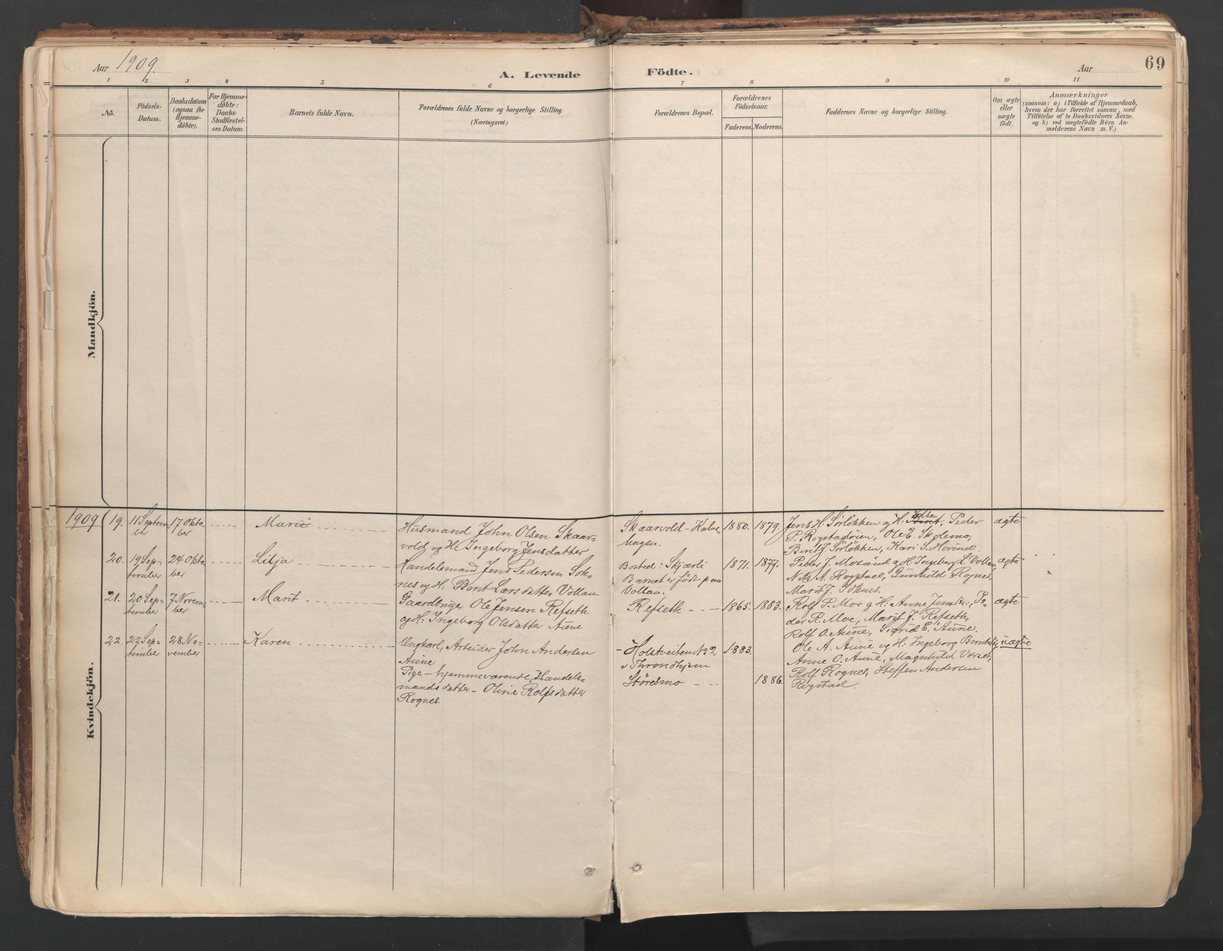 Ministerialprotokoller, klokkerbøker og fødselsregistre - Sør-Trøndelag, AV/SAT-A-1456/687/L1004: Ministerialbok nr. 687A10, 1891-1923, s. 69