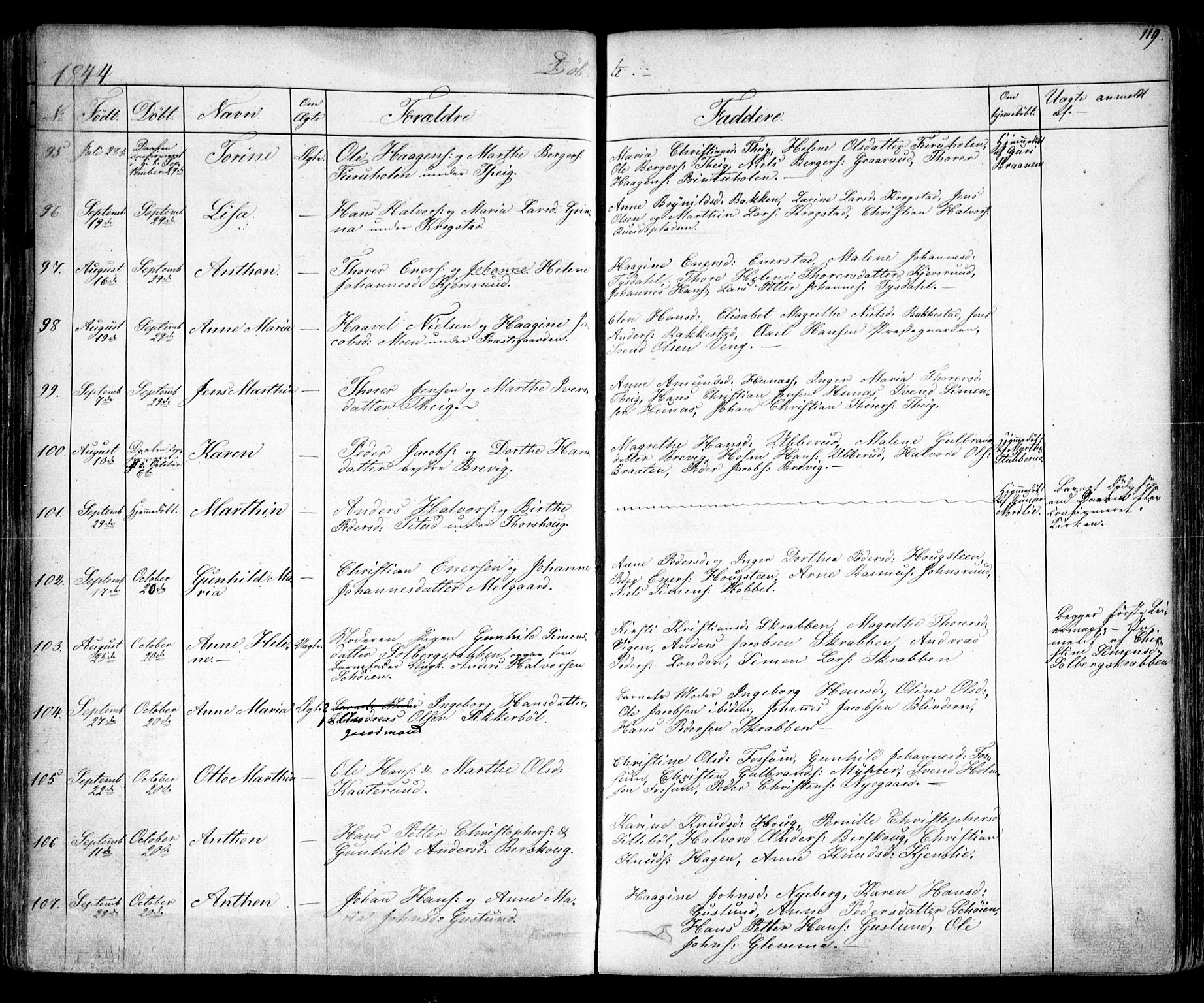 Enebakk prestekontor Kirkebøker, AV/SAO-A-10171c/F/Fa/L0009: Ministerialbok nr. I 9, 1832-1861, s. 119