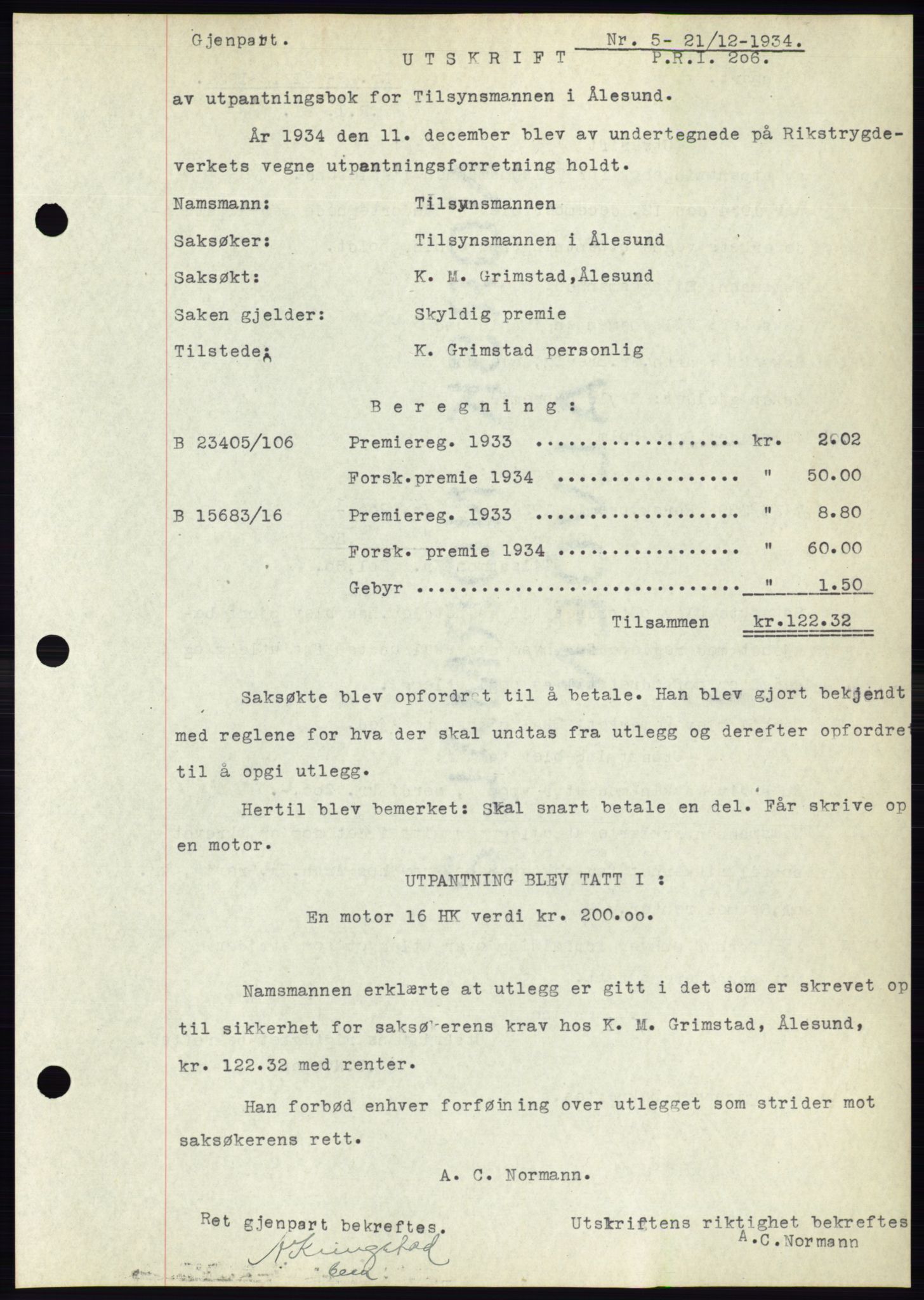 Ålesund byfogd, AV/SAT-A-4384: Pantebok nr. 32, 1934-1935, Tingl.dato: 21.12.1934