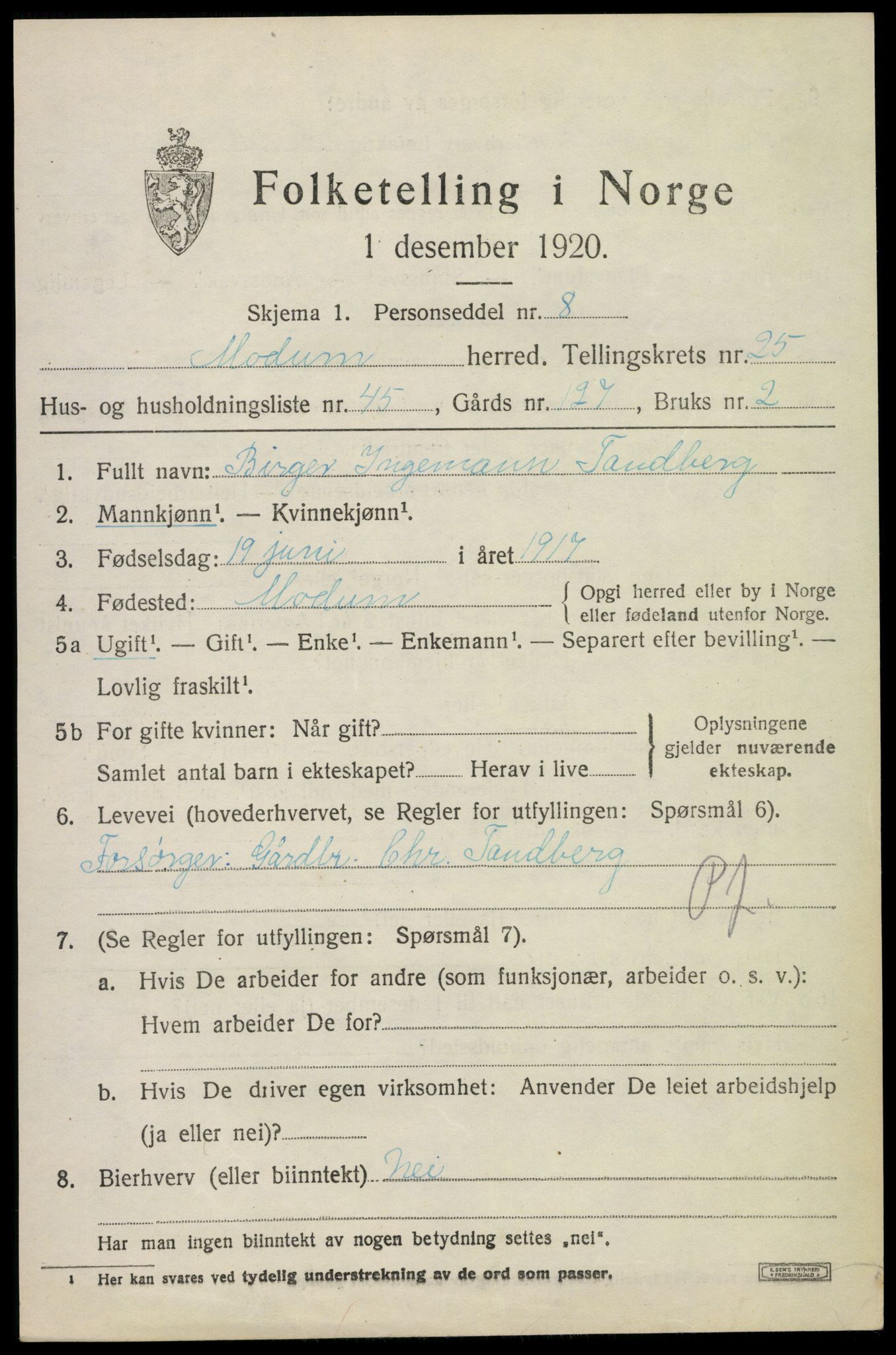 SAKO, Folketelling 1920 for 0623 Modum herred, 1920, s. 25259