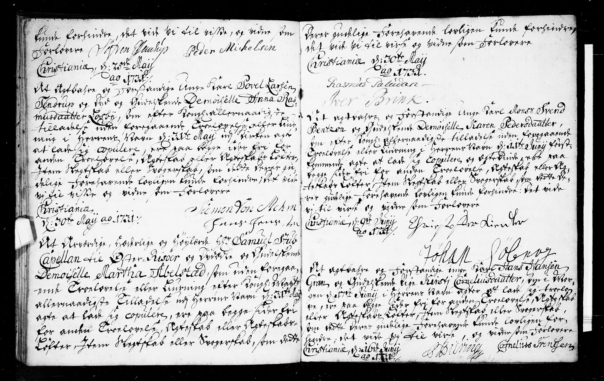 Oslo domkirke Kirkebøker, SAO/A-10752/L/La/L0005: Forlovererklæringer nr. 5, 1727-1731