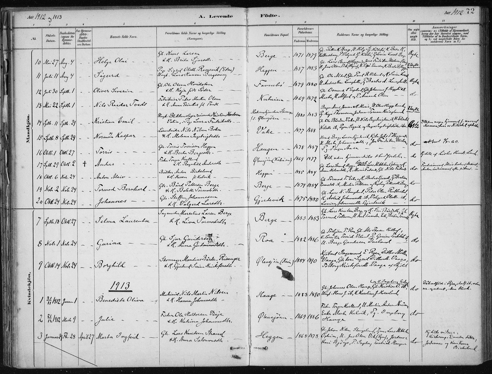 Fjelberg sokneprestembete, AV/SAB-A-75201/H/Haa: Ministerialbok nr. D 1, 1879-1918, s. 72