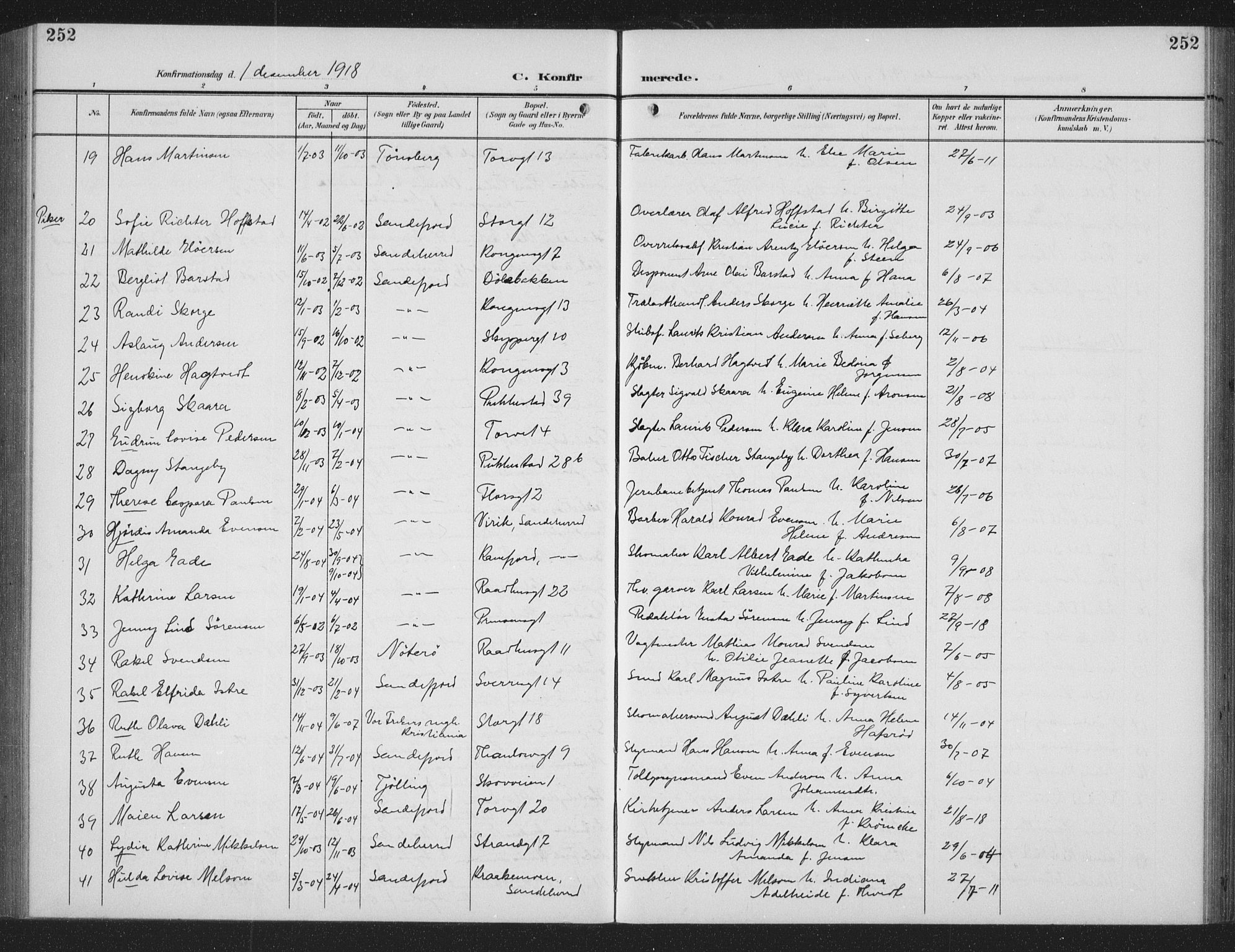 Sandefjord kirkebøker, AV/SAKO-A-315/G/Ga/L0003: Klokkerbok nr. 3, 1903-1920, s. 252