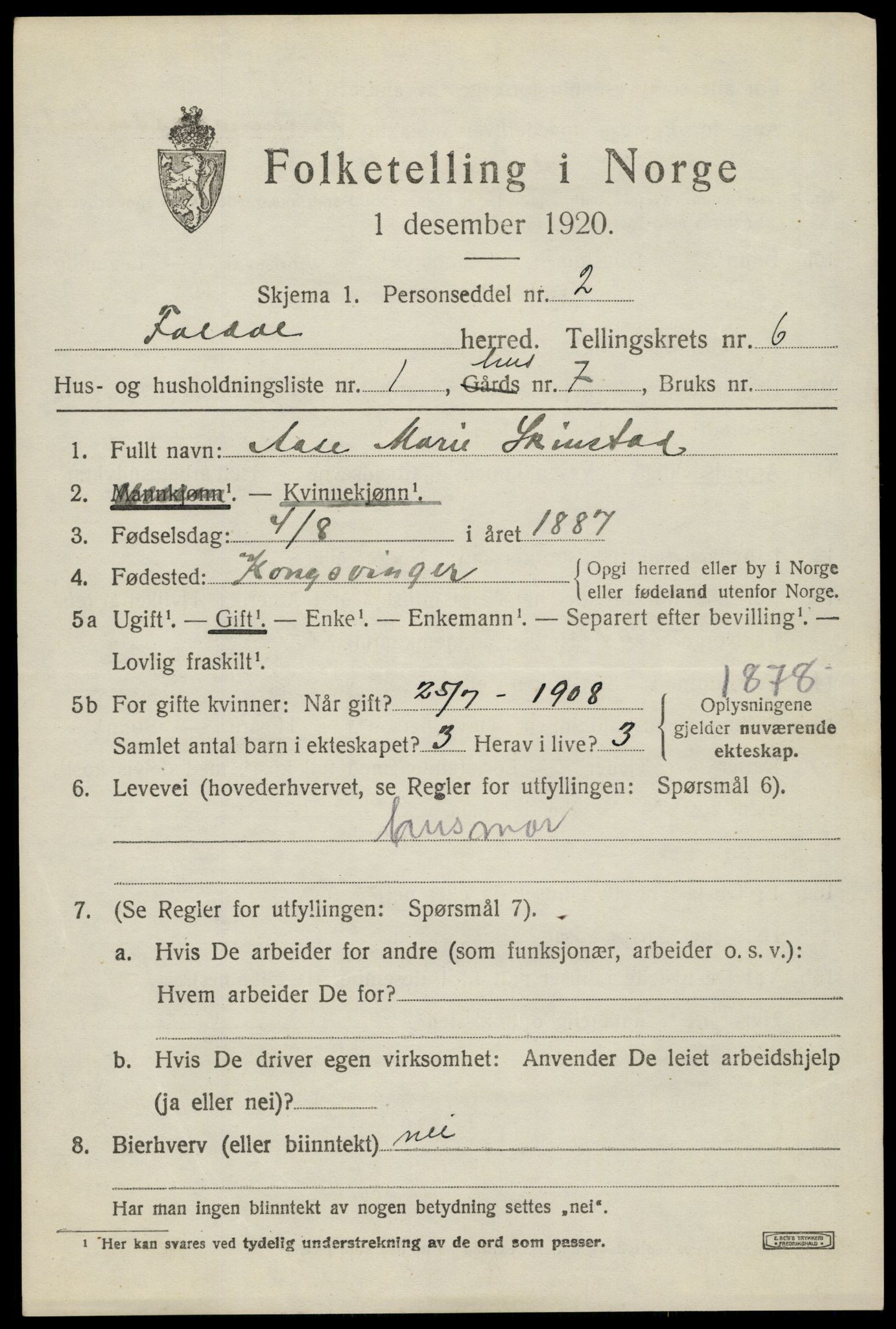 SAH, Folketelling 1920 for 0439 Folldal herred, 1920, s. 3135