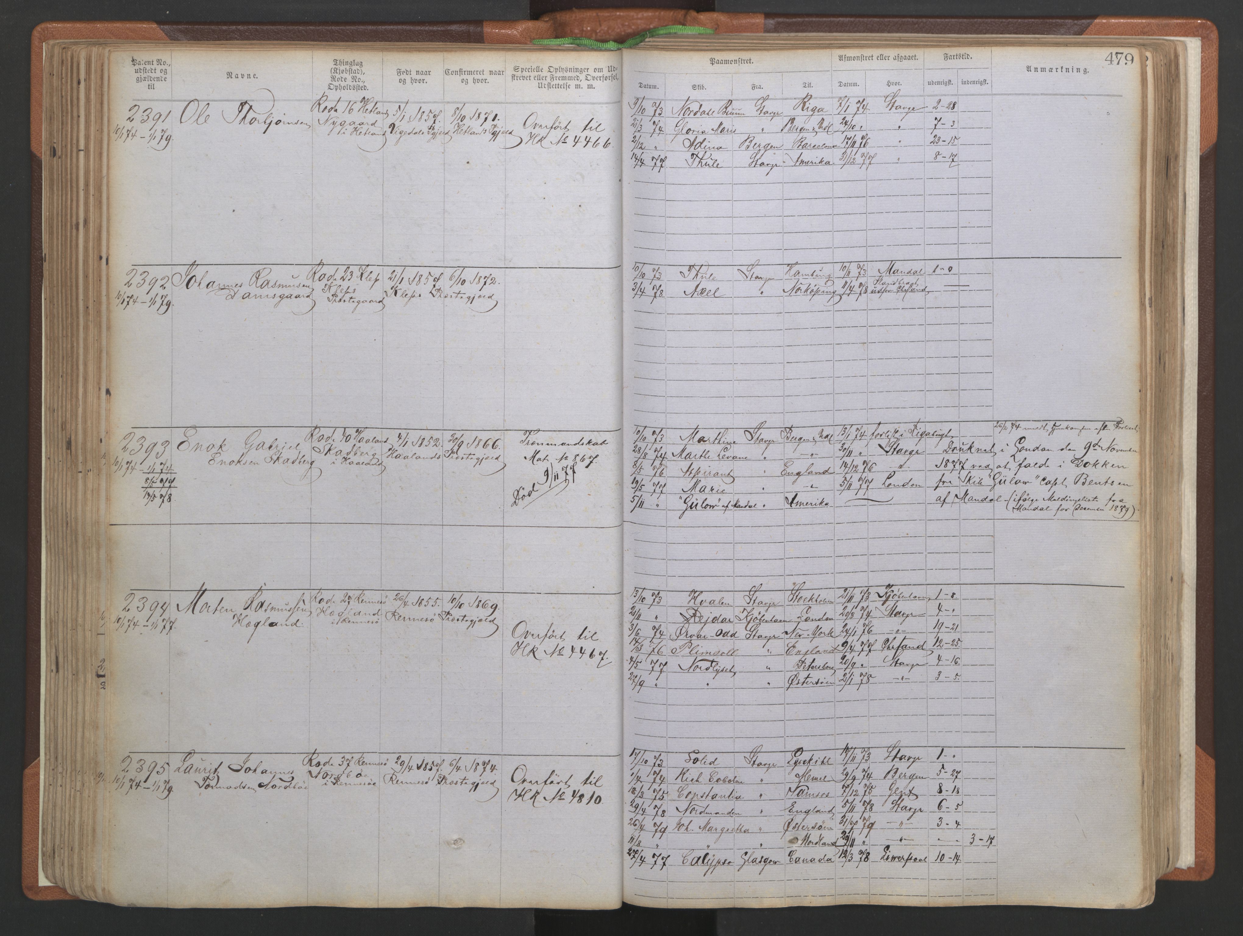 Stavanger sjømannskontor, AV/SAST-A-102006/F/Ff/L0005: Annotasjonsrulle No 1, patentnr. 1786-3585 (del 2), 1872-1900, s. 126