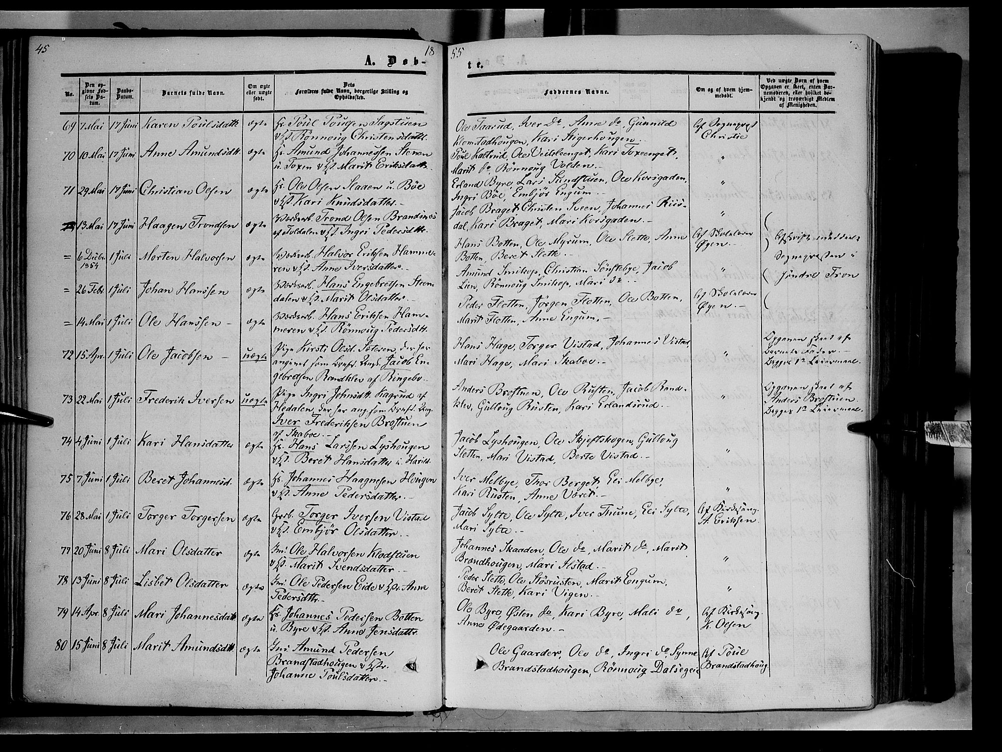 Nord-Fron prestekontor, AV/SAH-PREST-080/H/Ha/Haa/L0001: Ministerialbok nr. 1, 1851-1864, s. 45