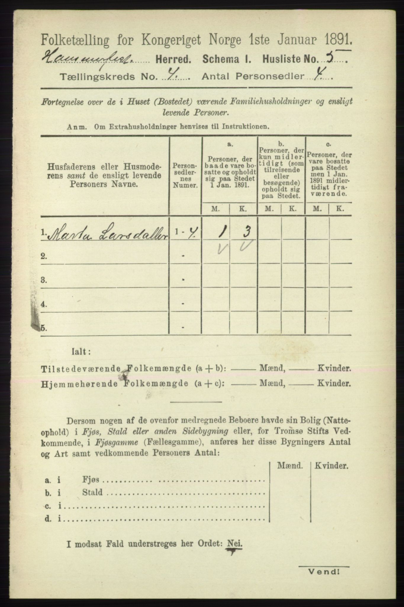 RA, Folketelling 1891 for 2016 Hammerfest herred, 1891, s. 1092