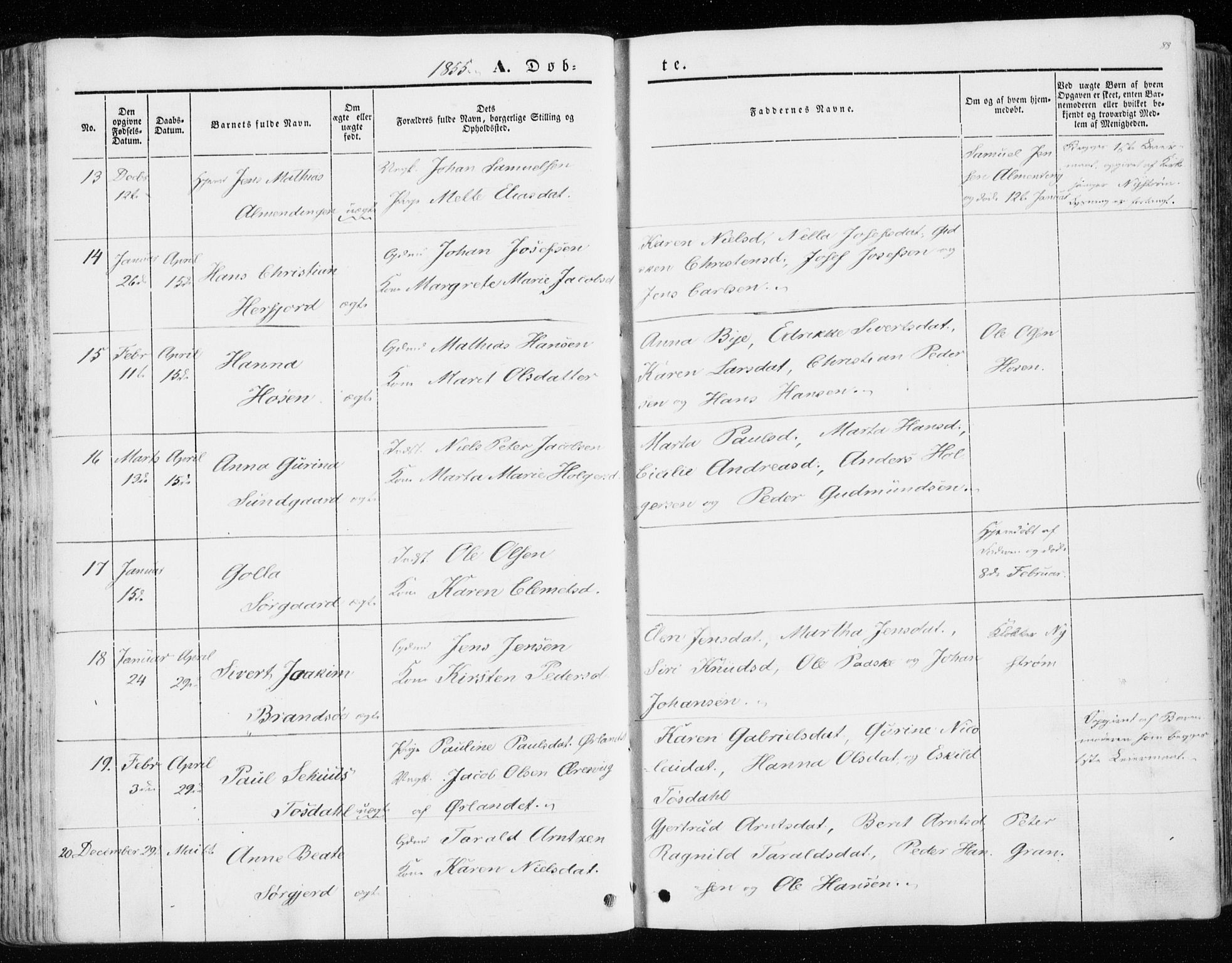 Ministerialprotokoller, klokkerbøker og fødselsregistre - Sør-Trøndelag, SAT/A-1456/657/L0704: Ministerialbok nr. 657A05, 1846-1857, s. 88