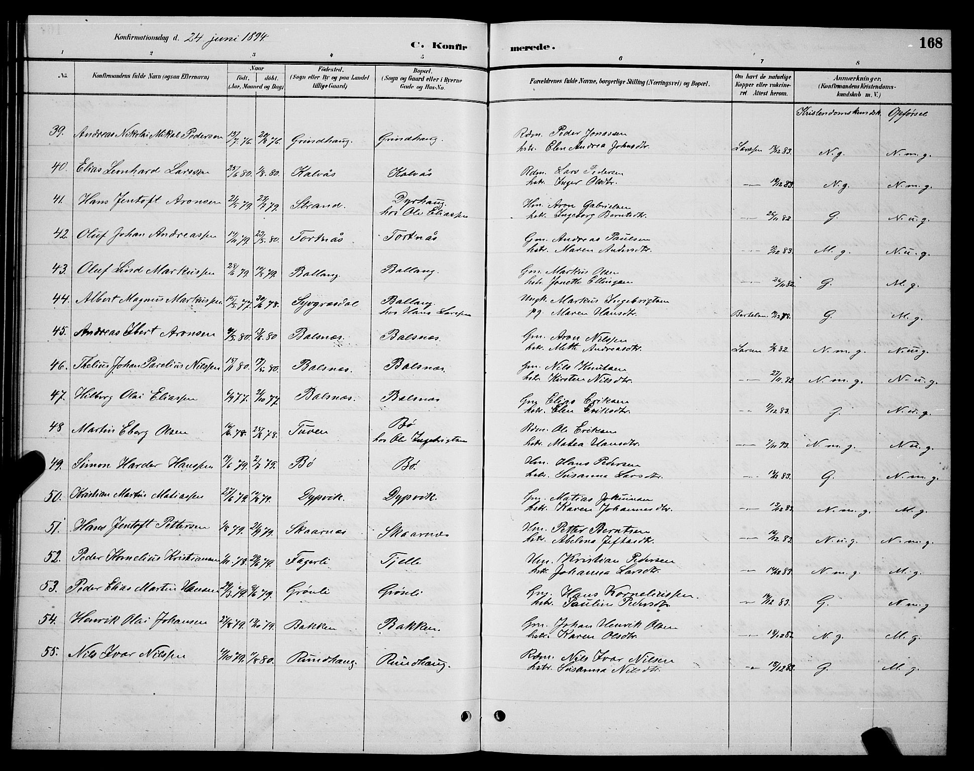 Ministerialprotokoller, klokkerbøker og fødselsregistre - Nordland, AV/SAT-A-1459/863/L0914: Klokkerbok nr. 863C04, 1886-1897, s. 168