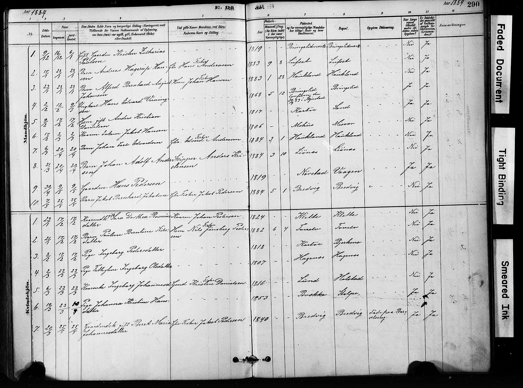 Ministerialprotokoller, klokkerbøker og fødselsregistre - Nordland, SAT/A-1459/852/L0754: Klokkerbok nr. 852C05, 1878-1894, s. 290