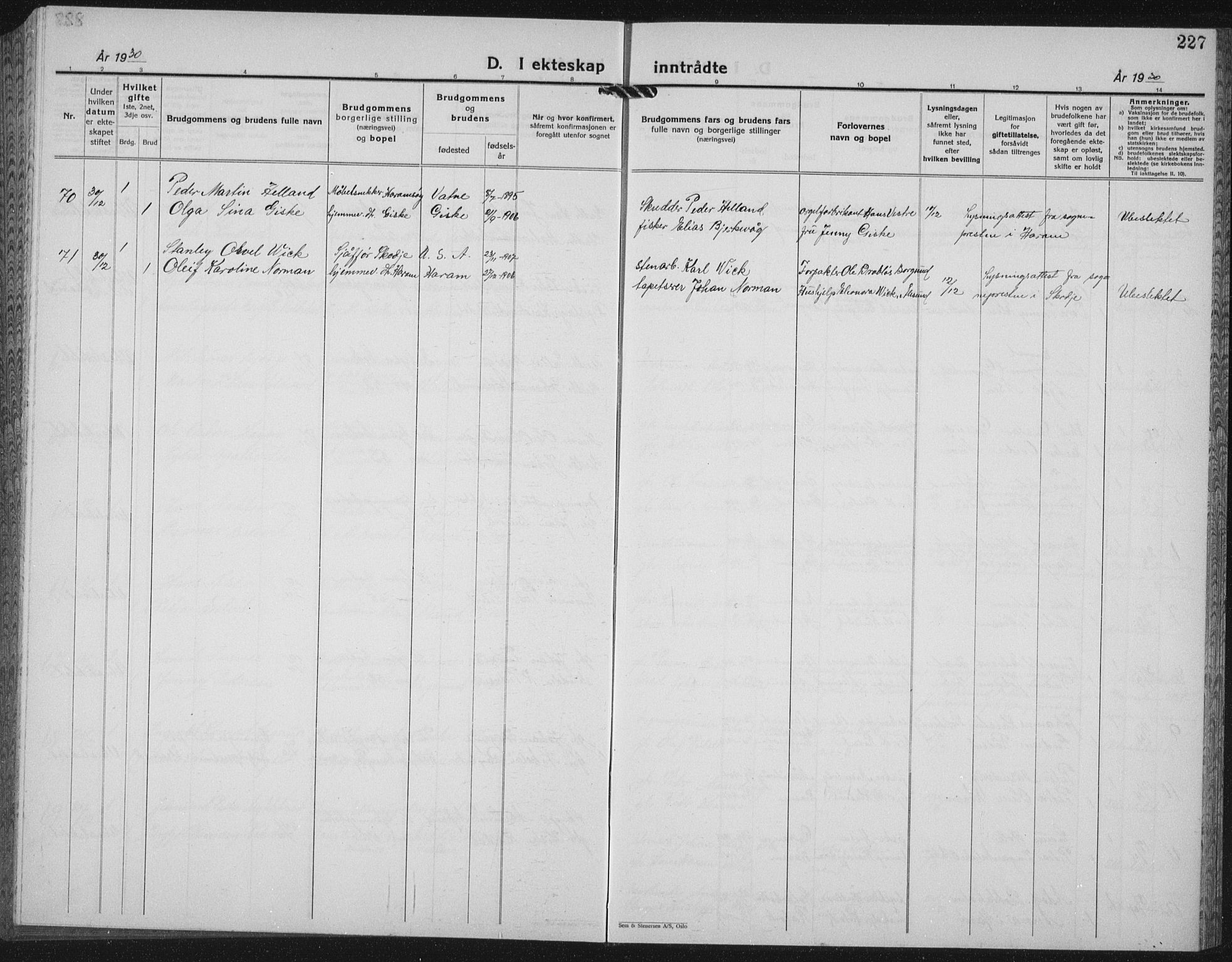 Ministerialprotokoller, klokkerbøker og fødselsregistre - Møre og Romsdal, SAT/A-1454/528/L0436: Klokkerbok nr. 528C17, 1927-1939, s. 227