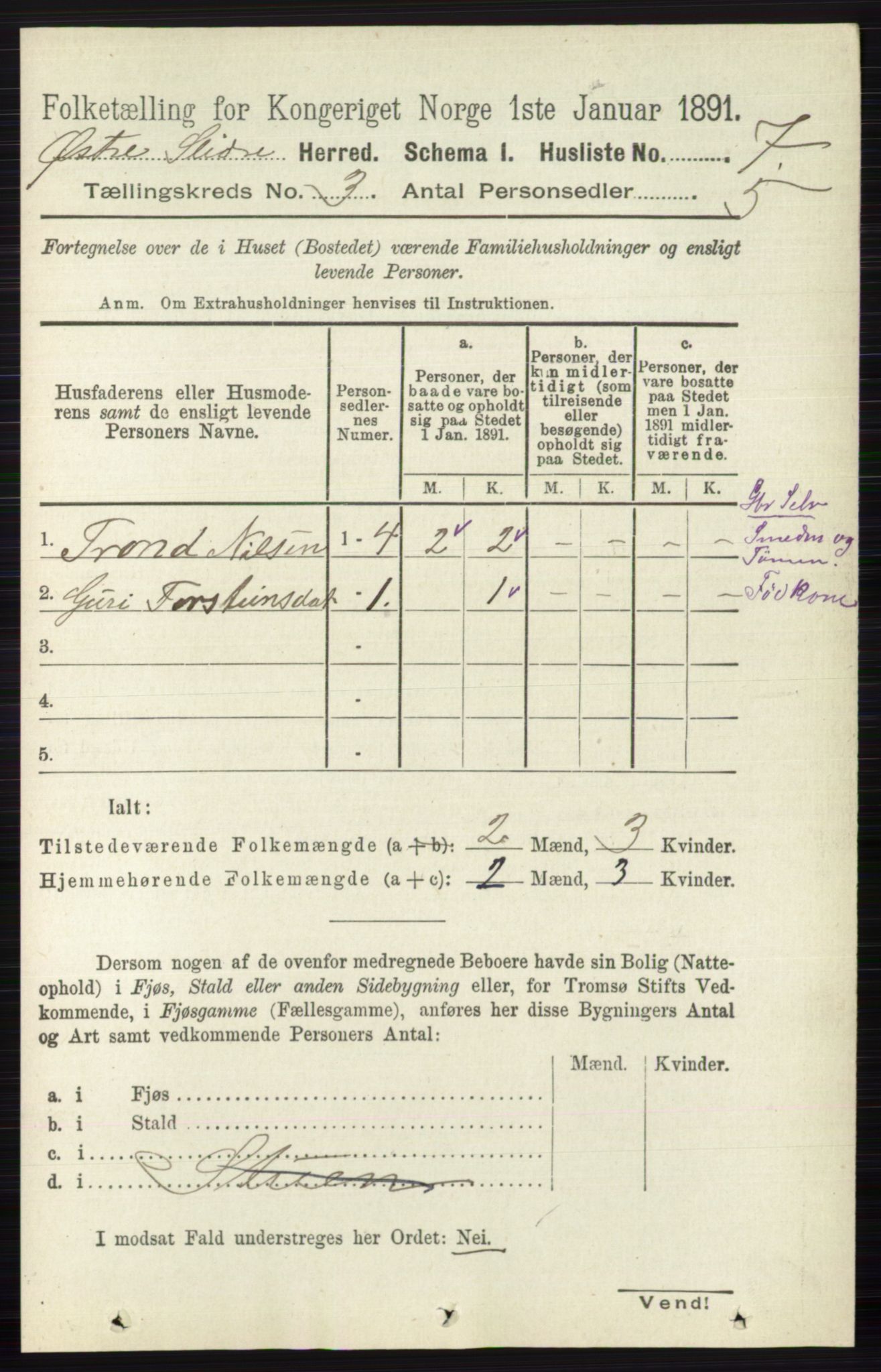 RA, Folketelling 1891 for 0544 Øystre Slidre herred, 1891, s. 556