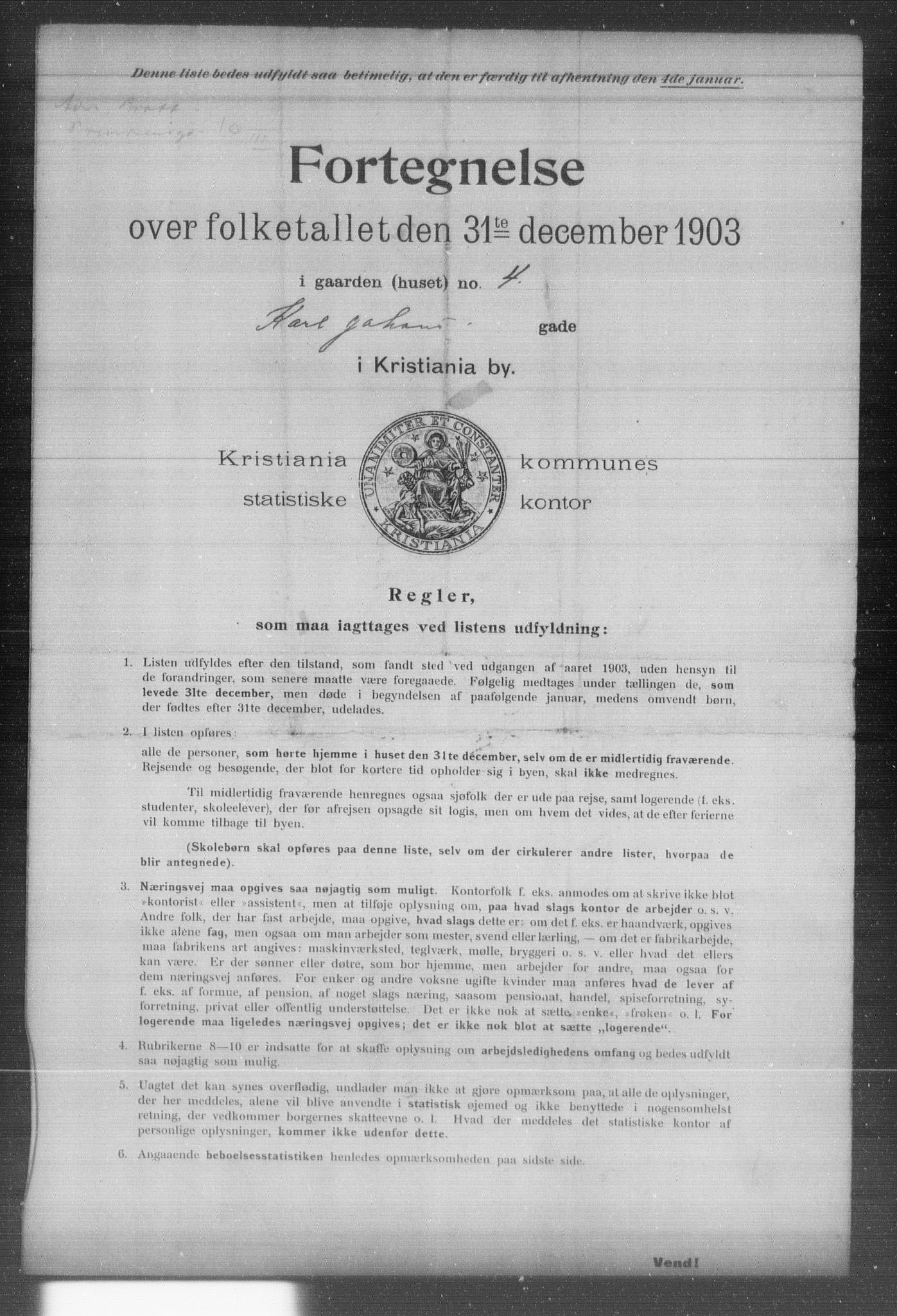 OBA, Kommunal folketelling 31.12.1903 for Kristiania kjøpstad, 1903, s. 9563