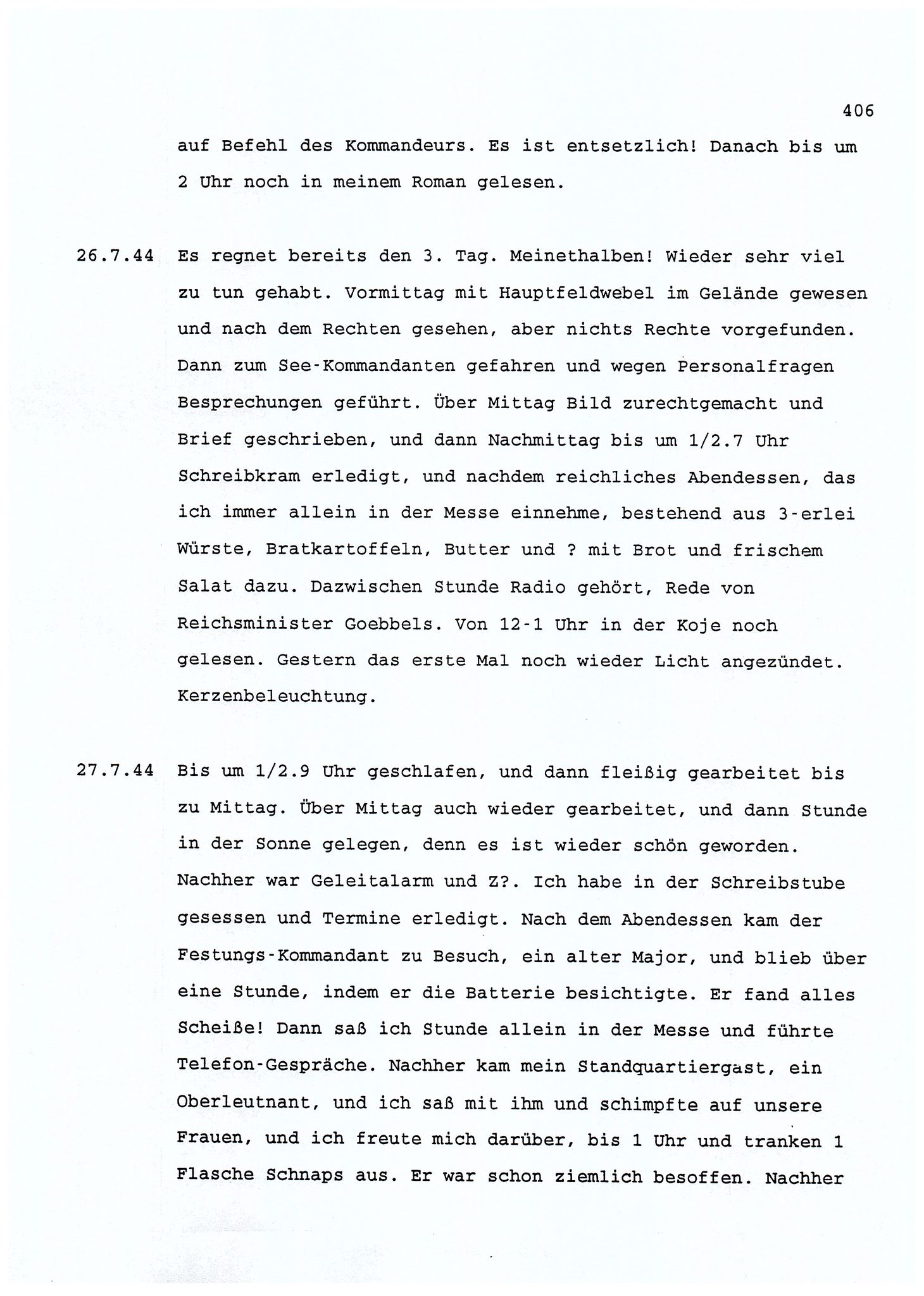 Dagbokopptegnelser av en tysk marineoffiser stasjonert i Norge , FMFB/A-1160/F/L0001: Dagbokopptegnelser av en tysk marineoffiser stasjonert i Norge, 1941-1944, s. 406