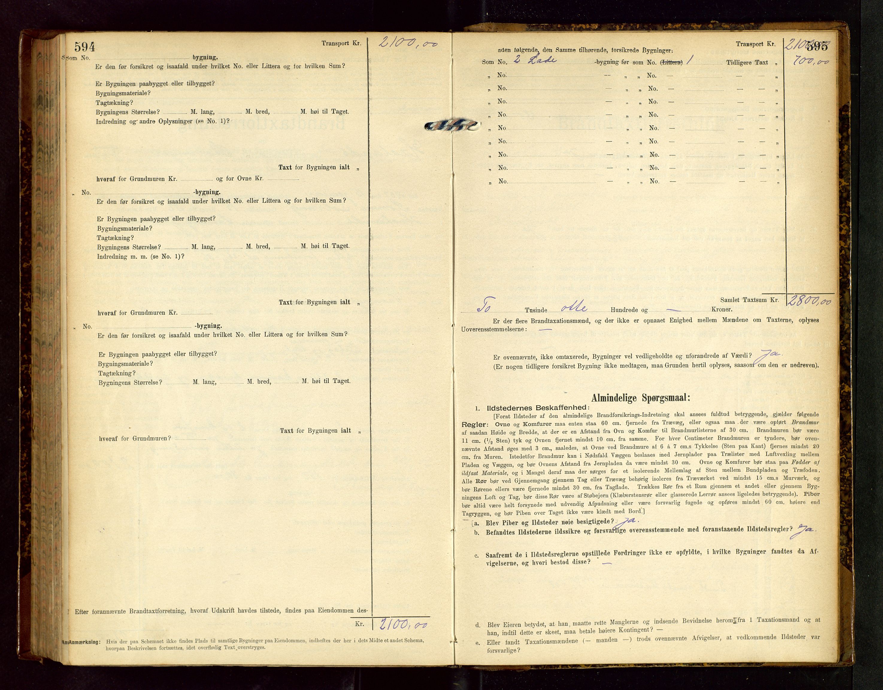 Håland lensmannskontor, SAST/A-100100/Gob/L0002: Branntakstprotokoll - skjematakst. Register i boken., 1902-1906, s. 594-595