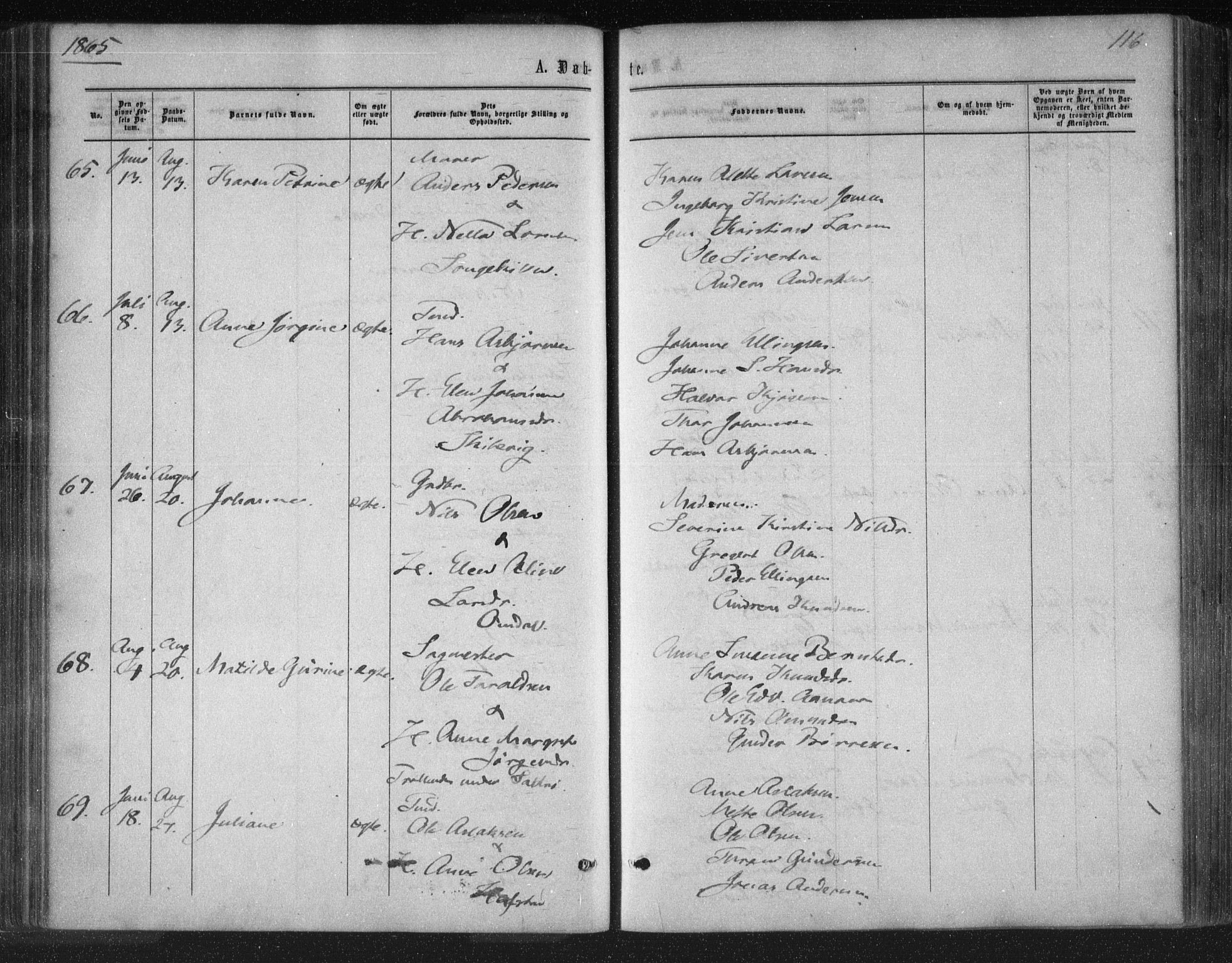 Tromøy sokneprestkontor, AV/SAK-1111-0041/F/Fa/L0007: Ministerialbok nr. A 7, 1864-1869, s. 116