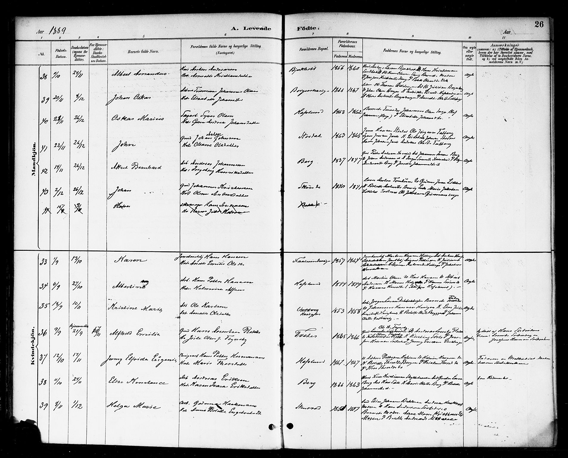 Skjeberg prestekontor Kirkebøker, AV/SAO-A-10923/F/Fa/L0009: Ministerialbok nr. I 9, 1886-1897, s. 26