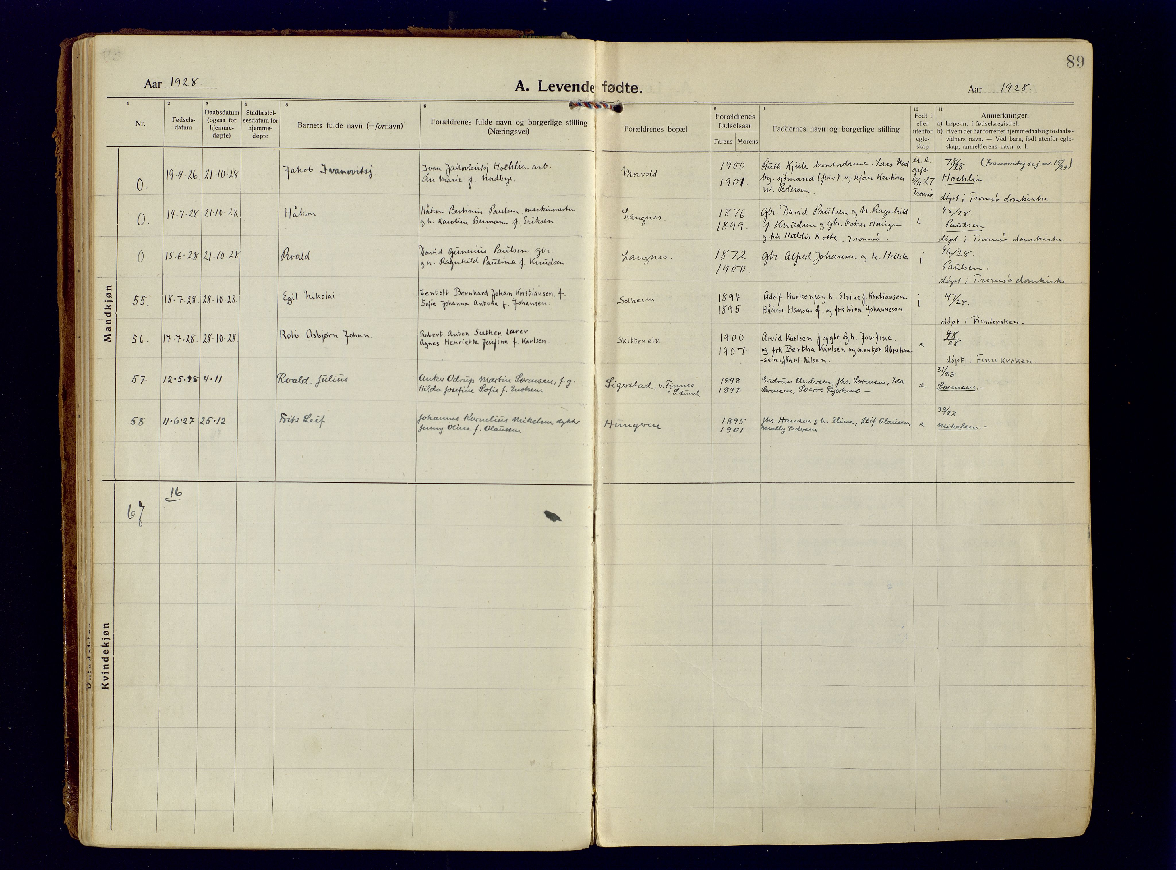 Tromsøysund sokneprestkontor, AV/SATØ-S-1304/G/Ga/L0009kirke: Ministerialbok nr. 9, 1922-1934, s. 89