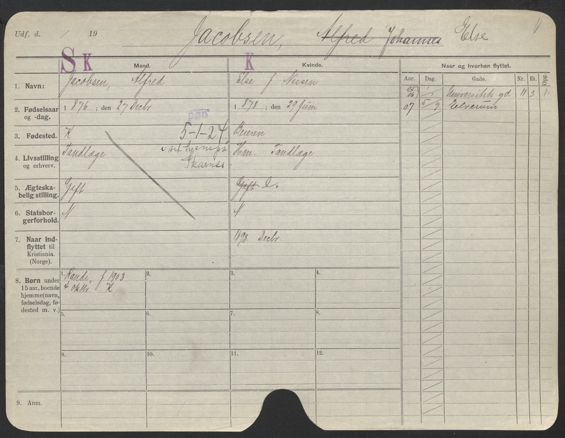 Oslo folkeregister, Registerkort, AV/SAO-A-11715/F/Fa/Fac/L0017: Kvinner, 1906-1914, s. 174a