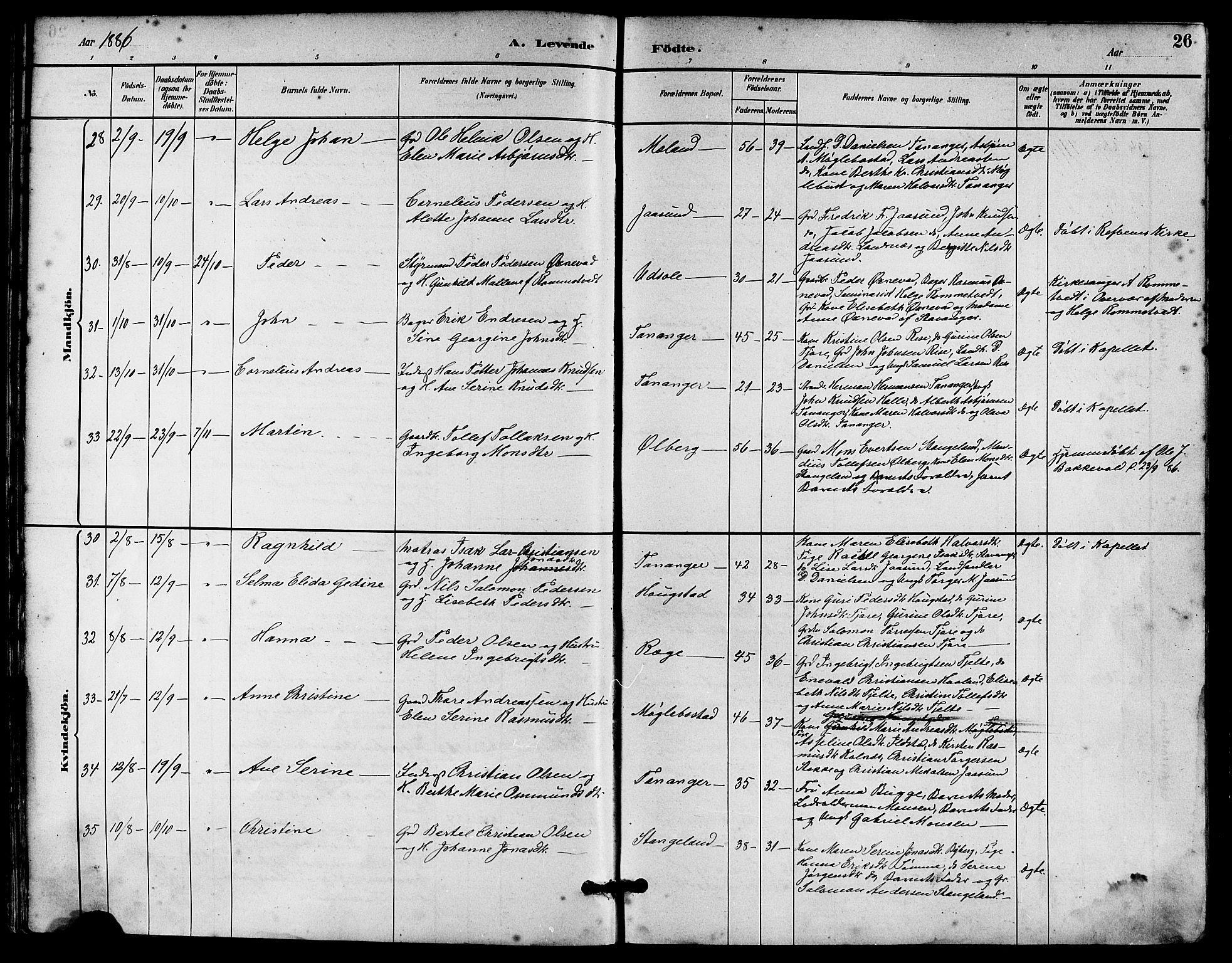 Håland sokneprestkontor, SAST/A-101802/001/30BA/L0010: Ministerialbok nr. A 9, 1883-1888, s. 26