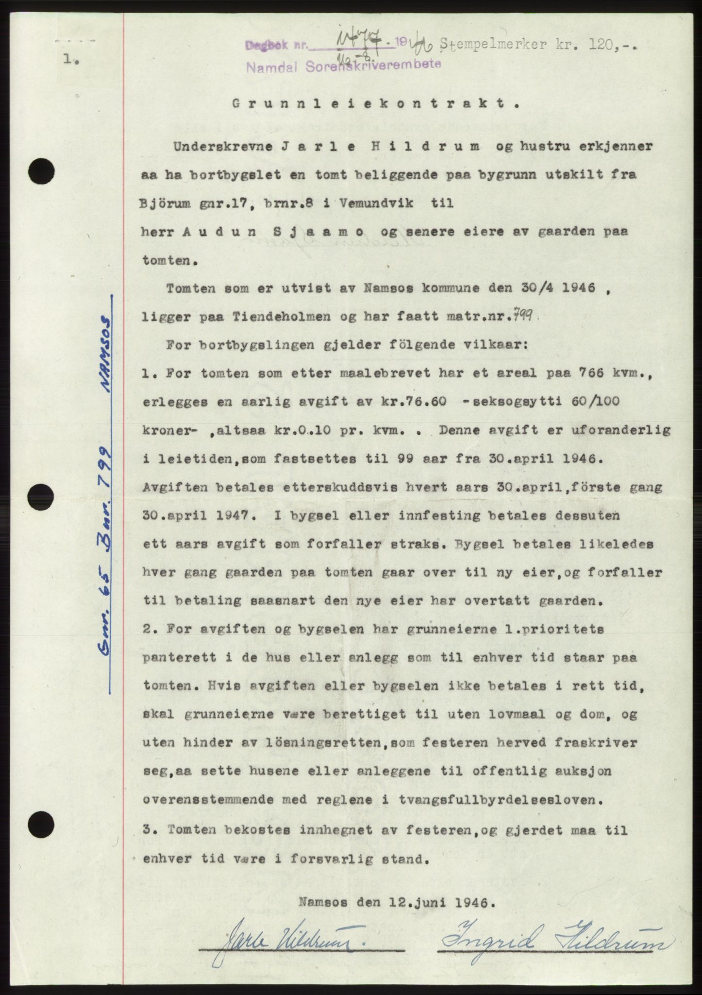 Namdal sorenskriveri, SAT/A-4133/1/2/2C: Pantebok nr. -, 1946-1946, Dagboknr: 1477/1946
