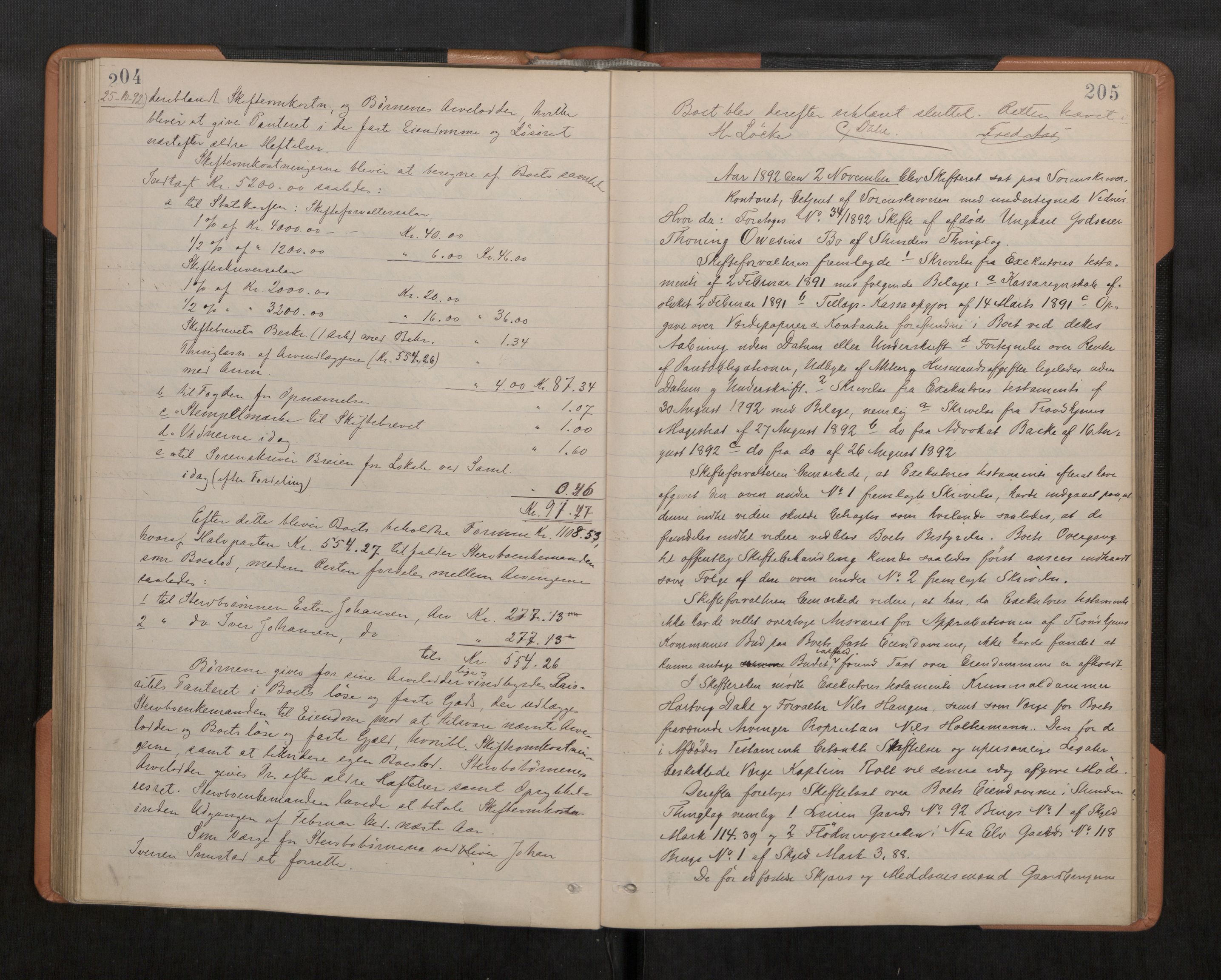 Strinda og Selbu sorenskriveri, AV/SAT-A-0015/3/3B/L0006: Skifteforhandlingsprot. 6 6, 1890-1894, s. 204-205