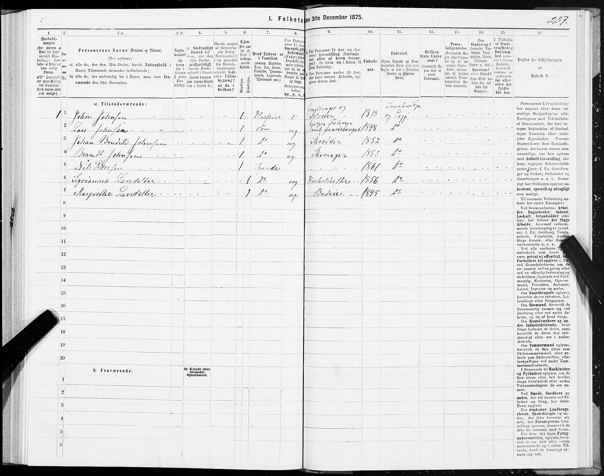 SAT, Folketelling 1875 for 1736P Snåsa prestegjeld, 1875, s. 3237