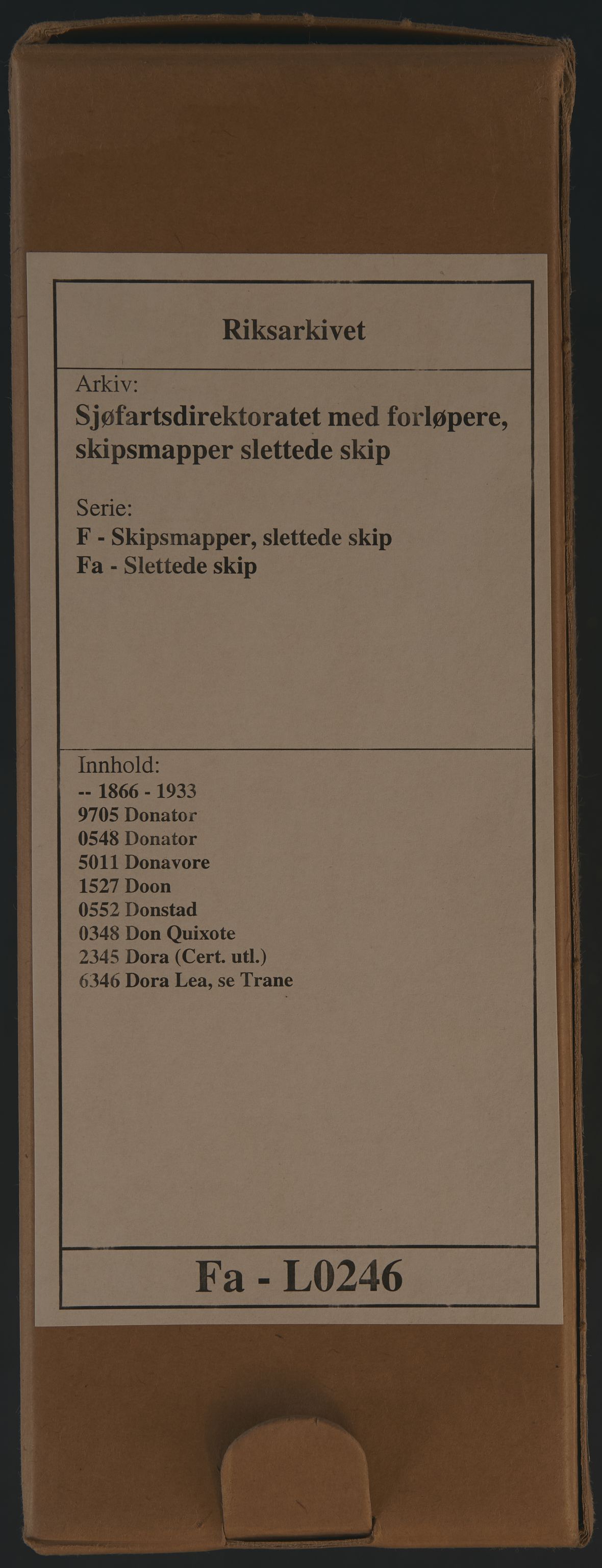 Sjøfartsdirektoratet med forløpere, skipsmapper slettede skip, RA/S-4998/F/Fa/L0246: --, 1866-1933, s. 1